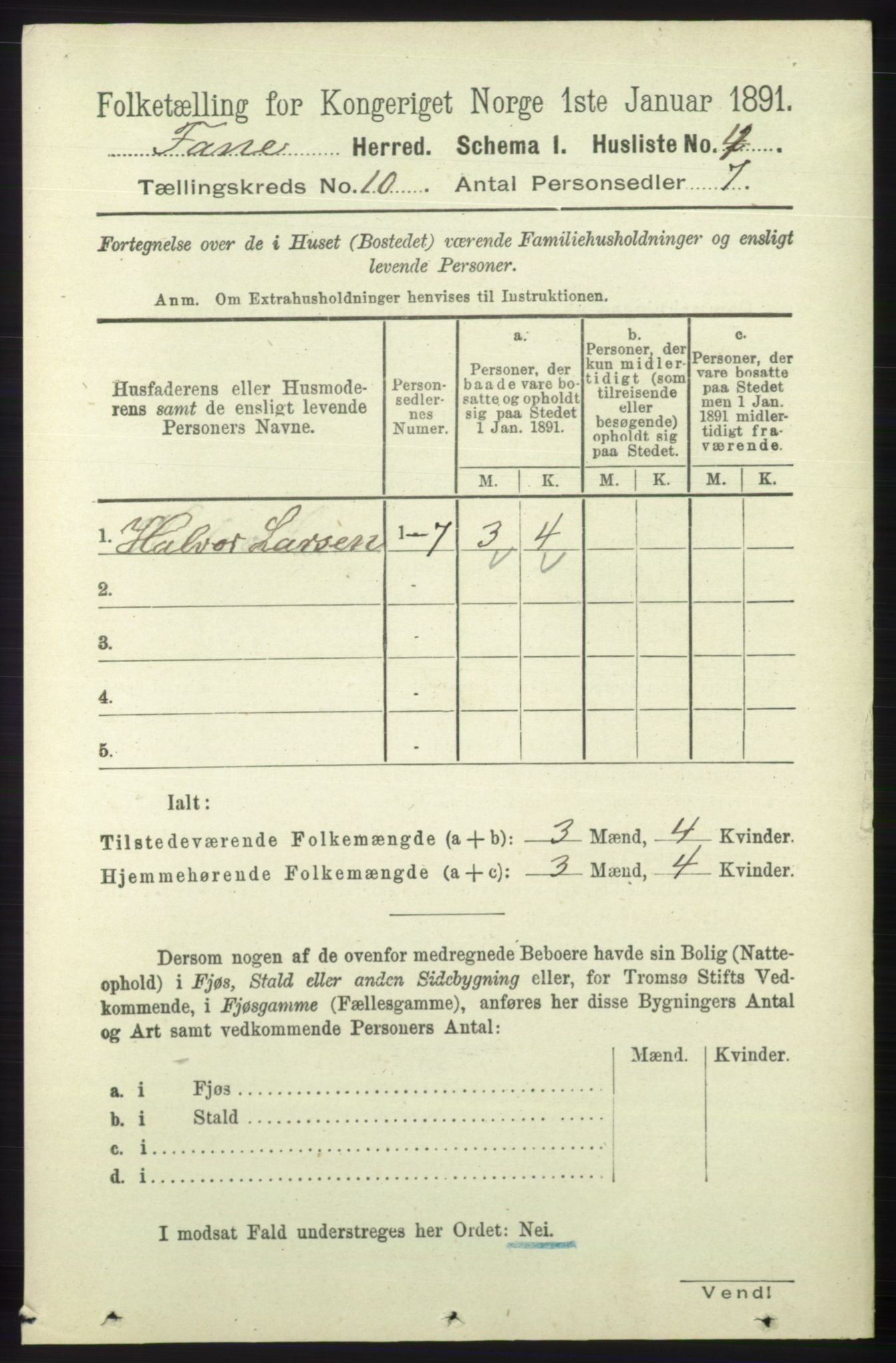 RA, 1891 census for 1249 Fana, 1891, p. 5352