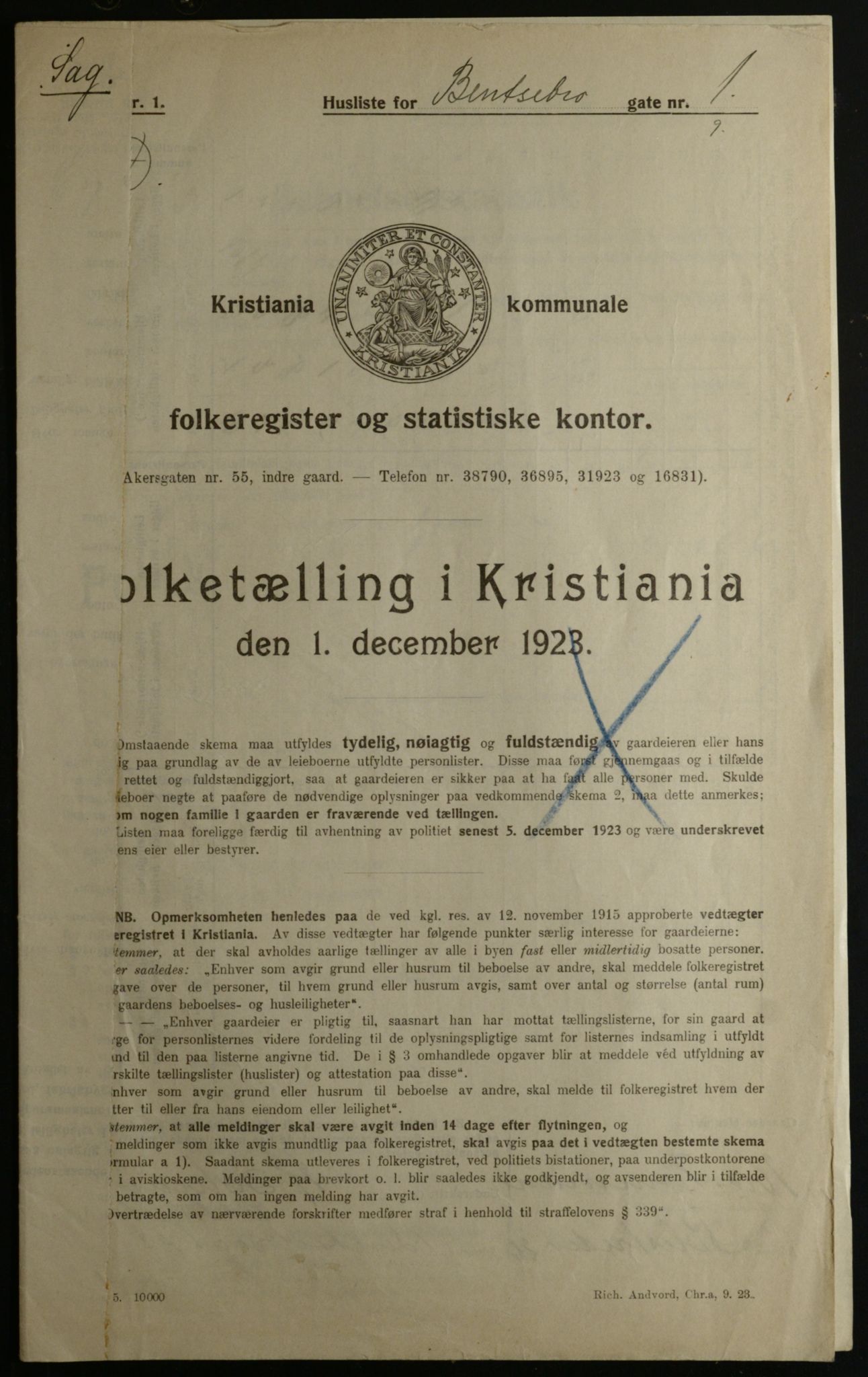 OBA, Municipal Census 1923 for Kristiania, 1923, p. 4107
