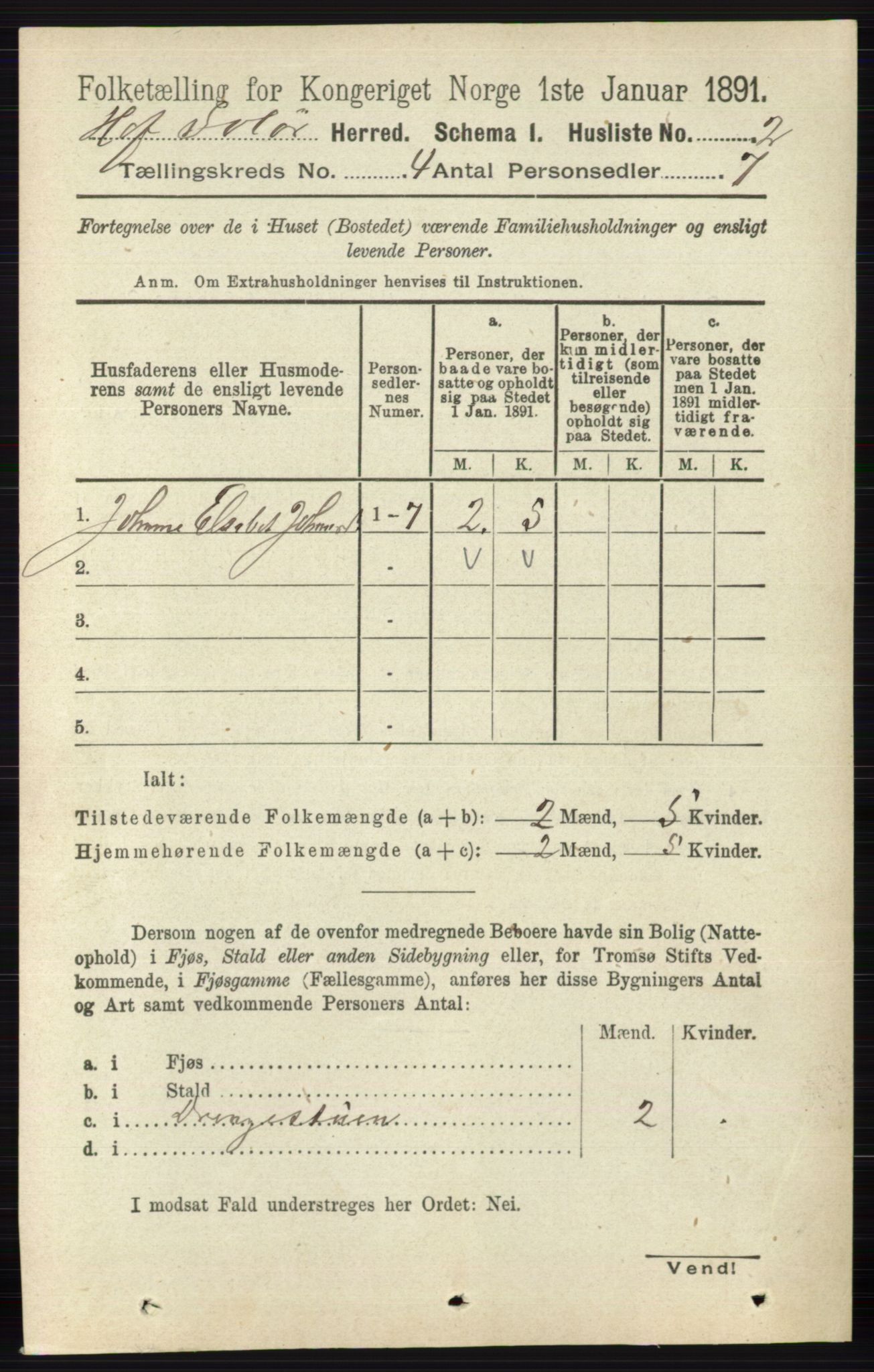 RA, 1891 census for 0424 Hof, 1891, p. 1373