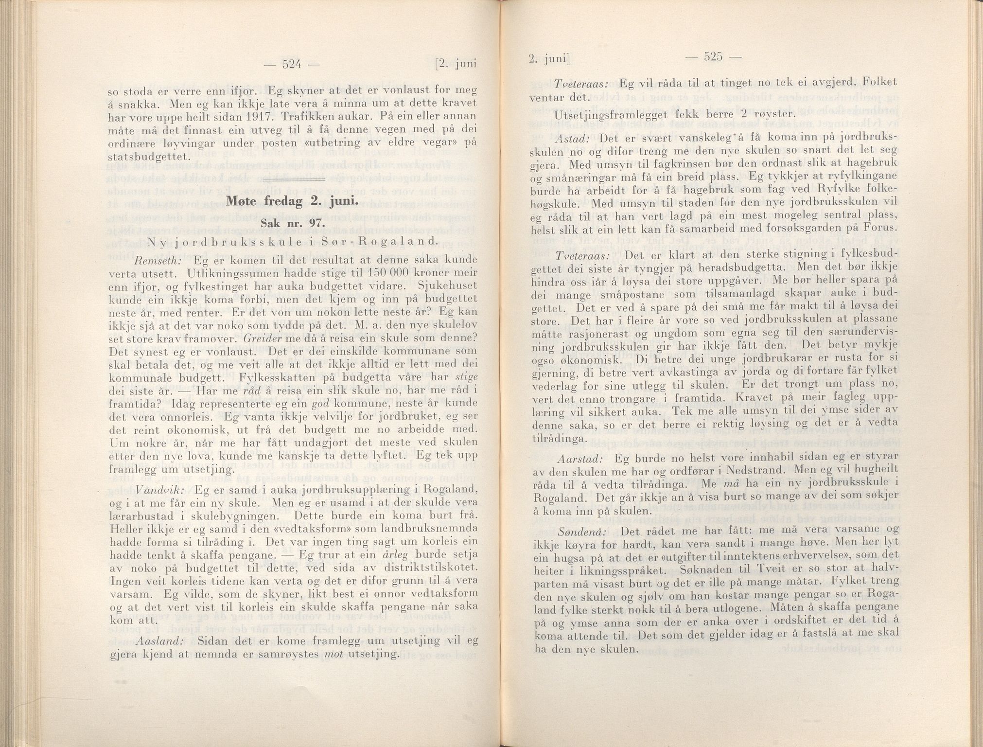 Rogaland fylkeskommune - Fylkesrådmannen , IKAR/A-900/A/Aa/Aaa/L0057: Møtebok , 1938, p. 524-525