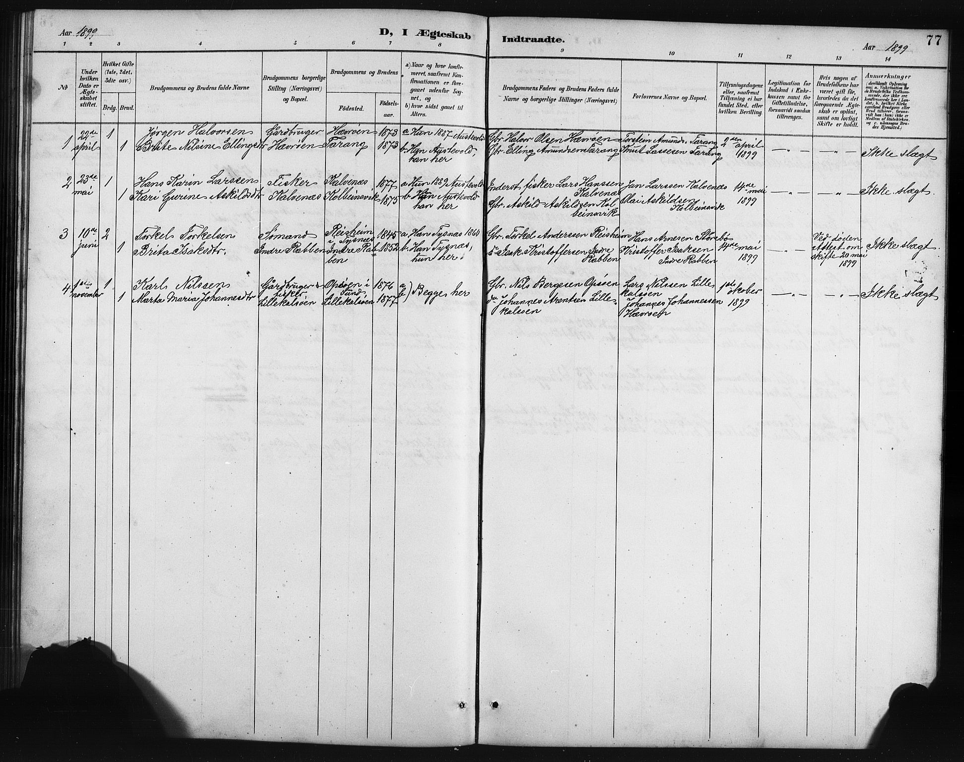 Austevoll Sokneprestembete, SAB/A-74201/H/Hab: Parish register (copy) no. B 4, 1889-1901, p. 77