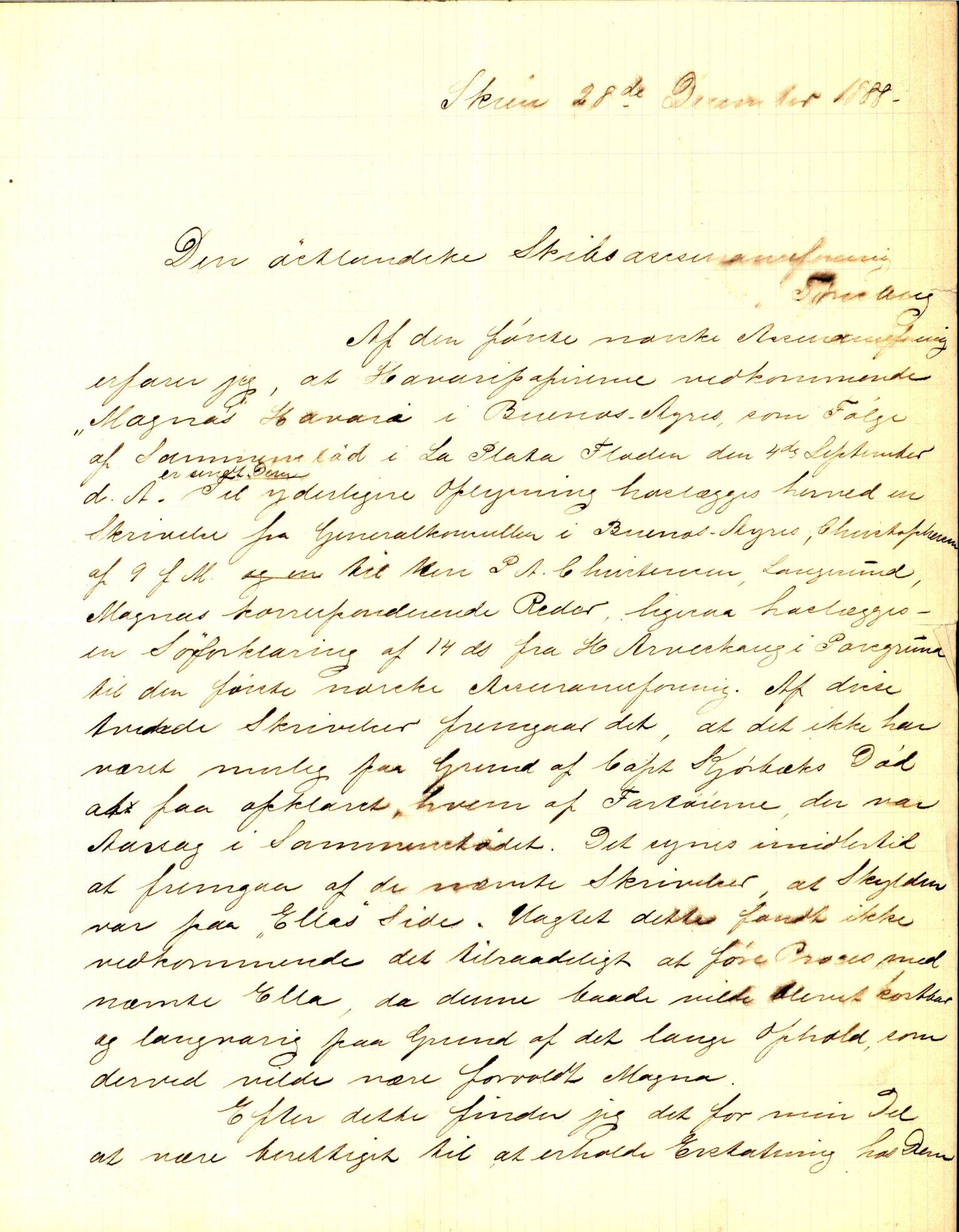 Pa 63 - Østlandske skibsassuranceforening, VEMU/A-1079/G/Ga/L0022/0008: Havaridokumenter / Magna av Haugesund, Marie, Mars, Mary, Mizpa, 1888, p. 1