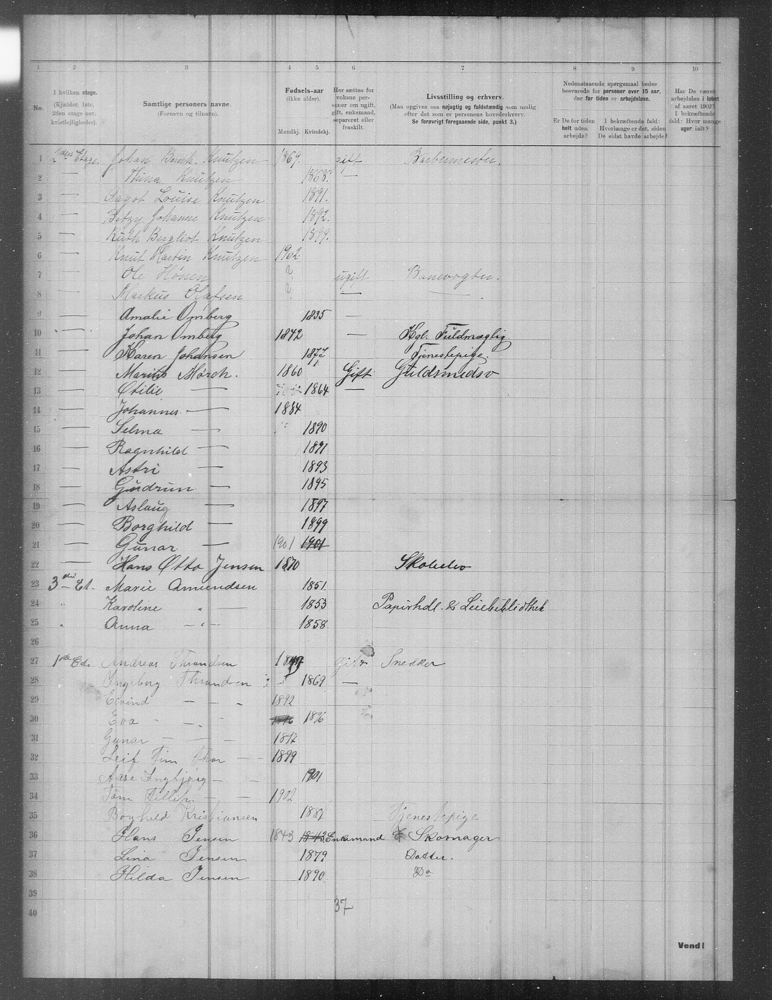 OBA, Municipal Census 1902 for Kristiania, 1902, p. 1038