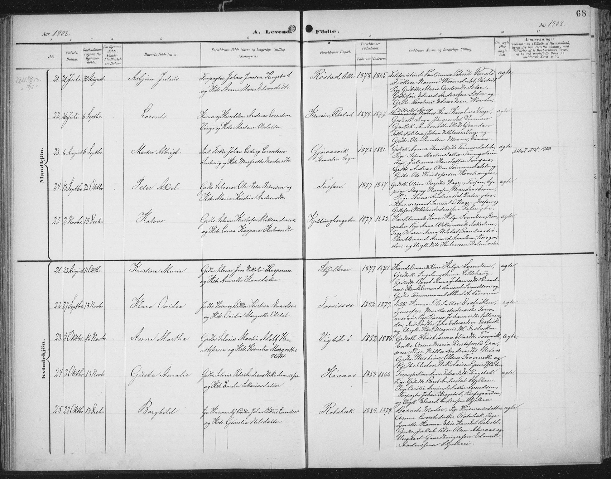 Ministerialprotokoller, klokkerbøker og fødselsregistre - Nord-Trøndelag, AV/SAT-A-1458/701/L0011: Parish register (official) no. 701A11, 1899-1915, p. 68