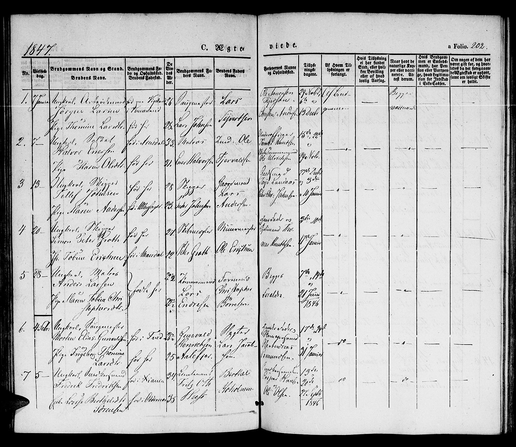 Kristiansand domprosti, SAK/1112-0006/F/Fb/L0010: Parish register (copy) no. B 10, 1843-1850, p. 202