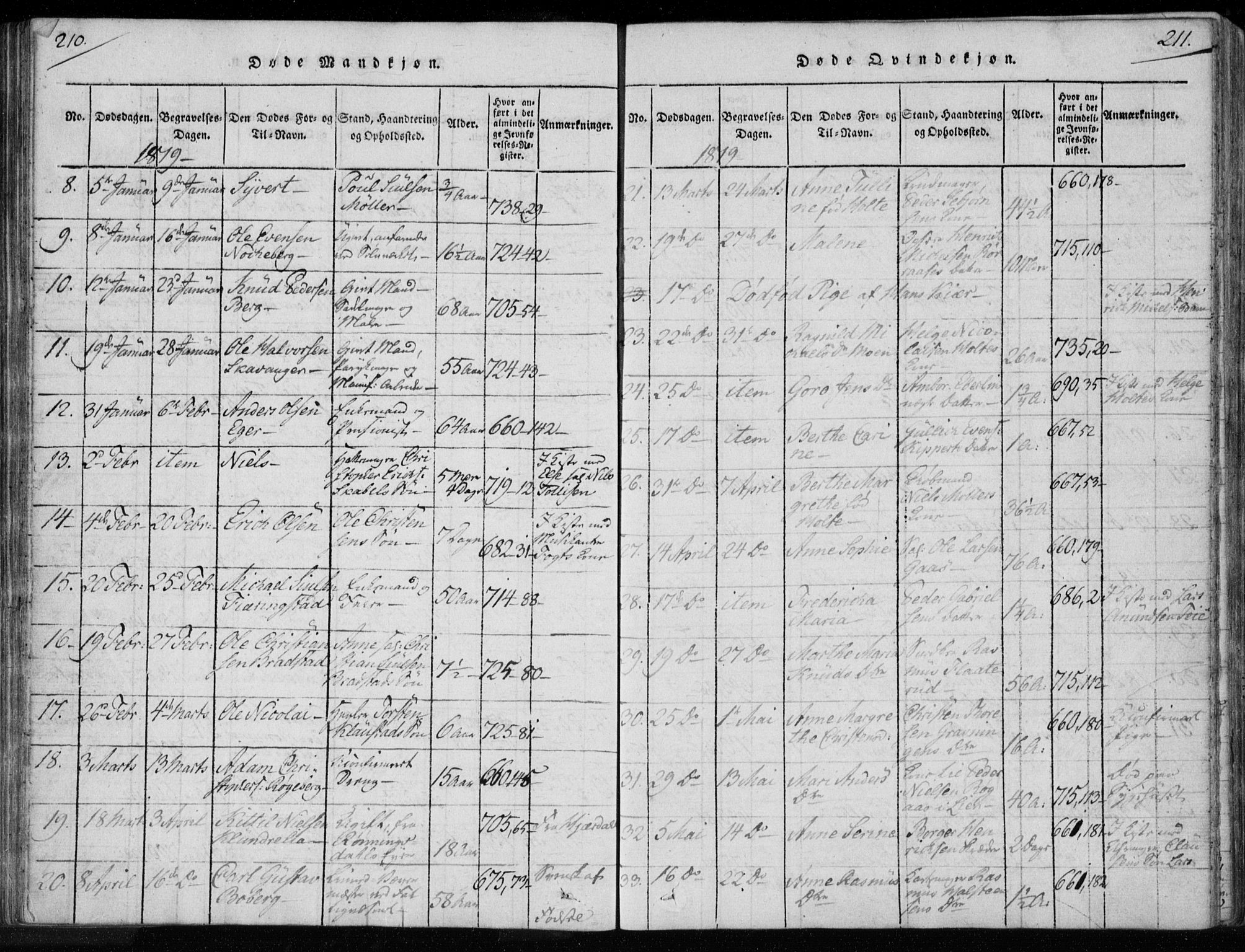 Kongsberg kirkebøker, AV/SAKO-A-22/F/Fa/L0008: Parish register (official) no. I 8, 1816-1839, p. 210-211