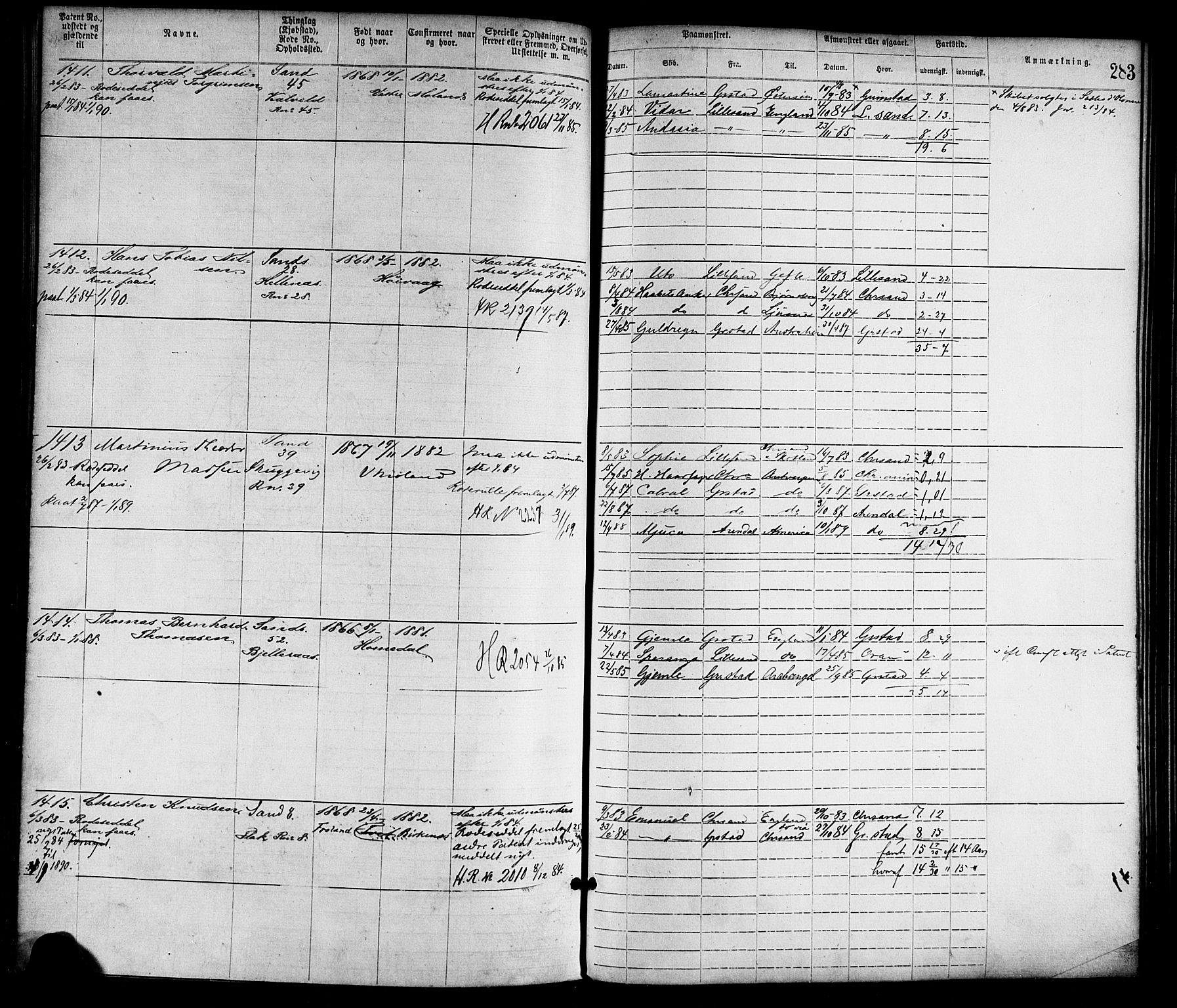 Lillesand mønstringskrets, SAK/2031-0014/F/Fa/L0004: Annotasjonsrulle nr 1-1920 med register, G-1, 1869-1891, p. 309