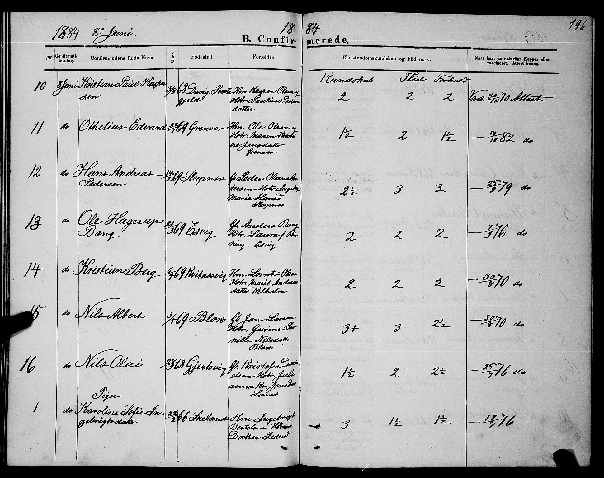 Ministerialprotokoller, klokkerbøker og fødselsregistre - Nordland, AV/SAT-A-1459/841/L0620: Parish register (copy) no. 841C04, 1877-1896, p. 196