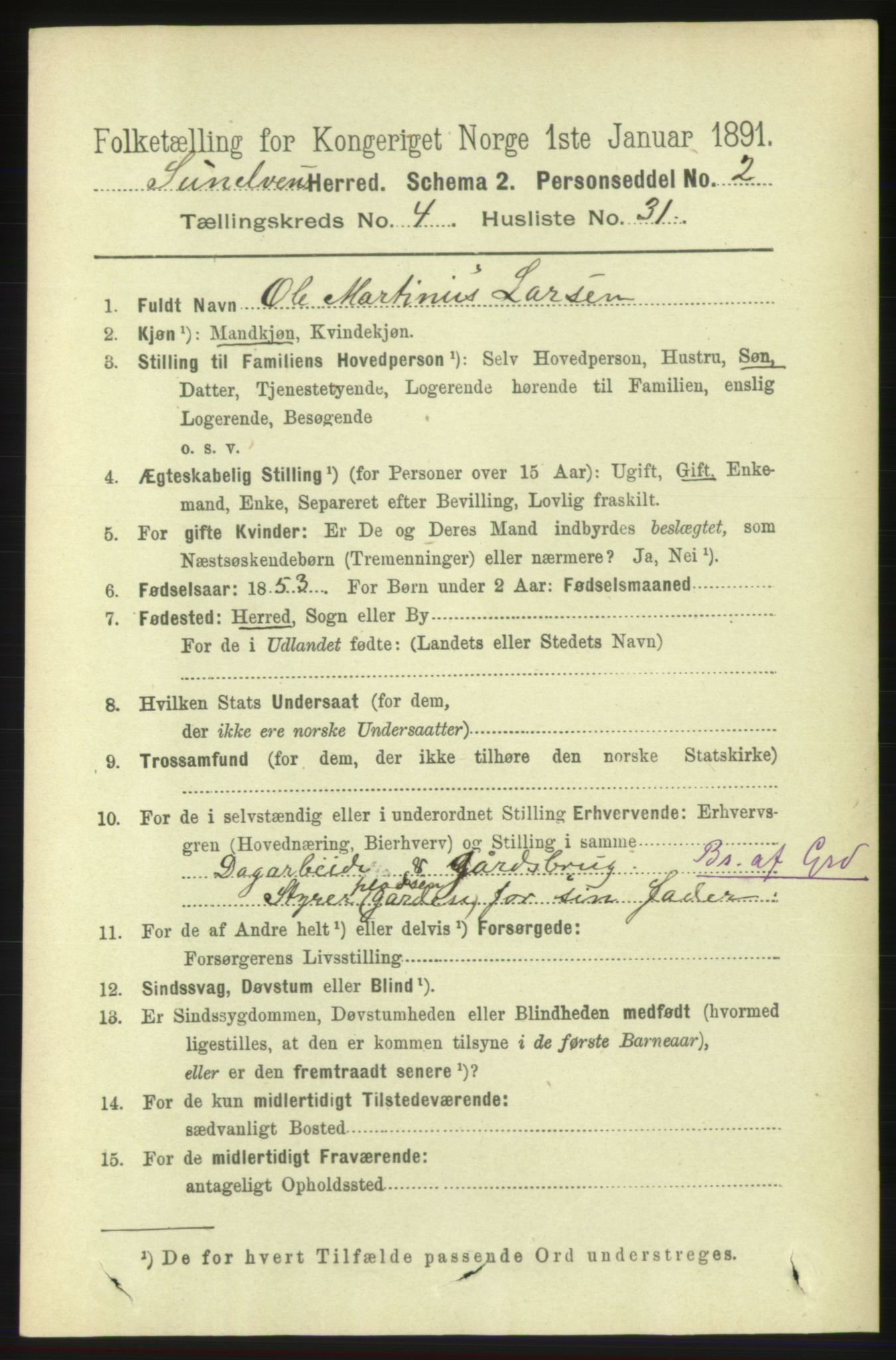 RA, 1891 census for 1523 Sunnylven, 1891, p. 1090