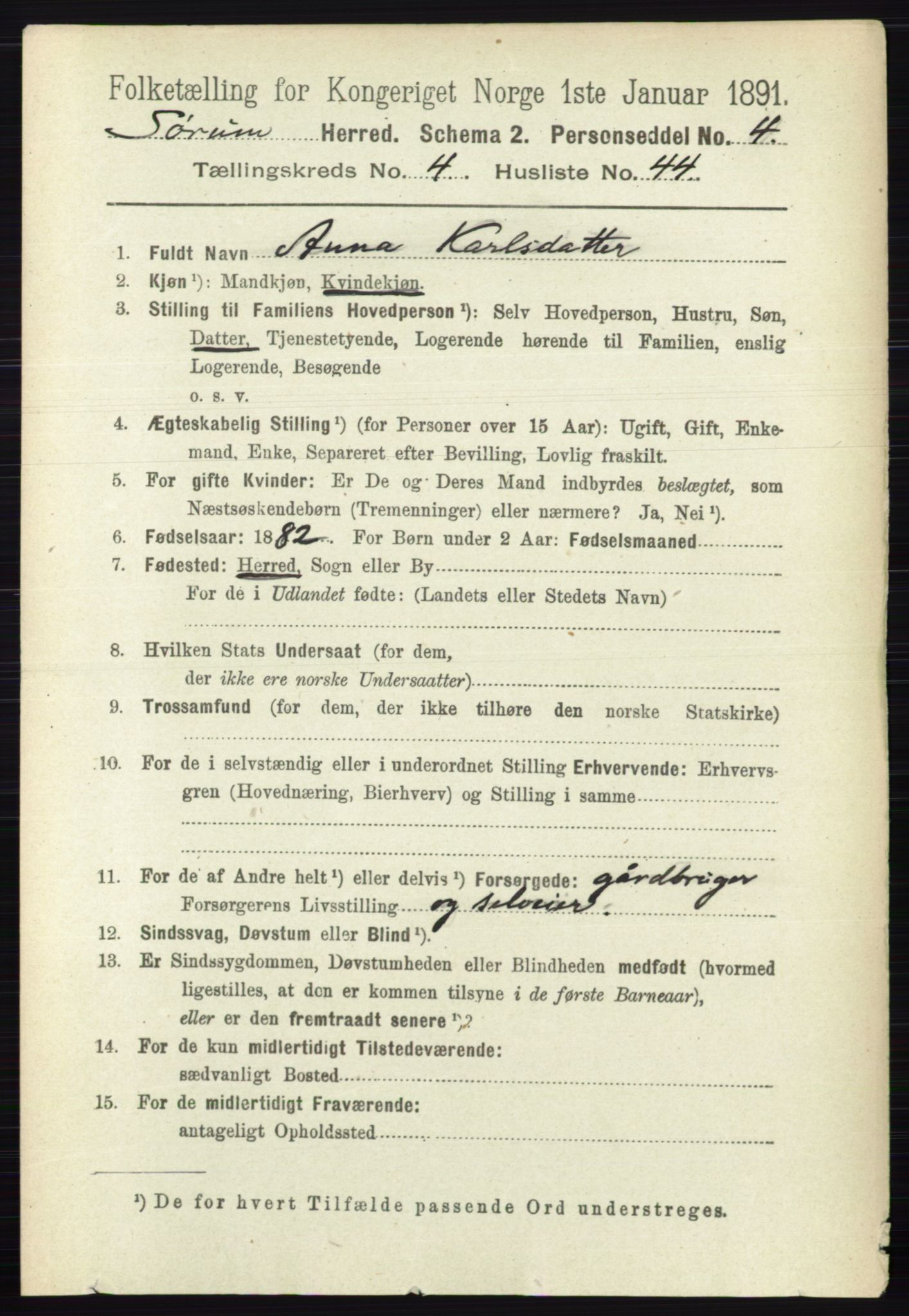 RA, 1891 census for 0226 Sørum, 1891, p. 2131