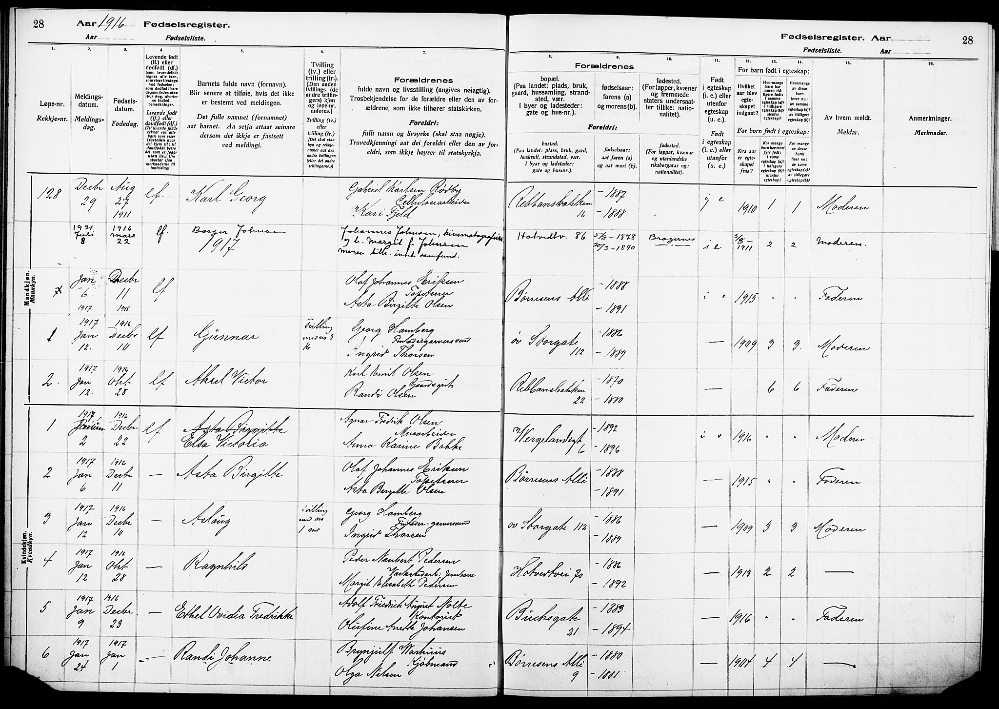 Bragernes kirkebøker, SAKO/A-6/J/Ja/L0001: Birth register no. 1, 1916-1922, p. 28