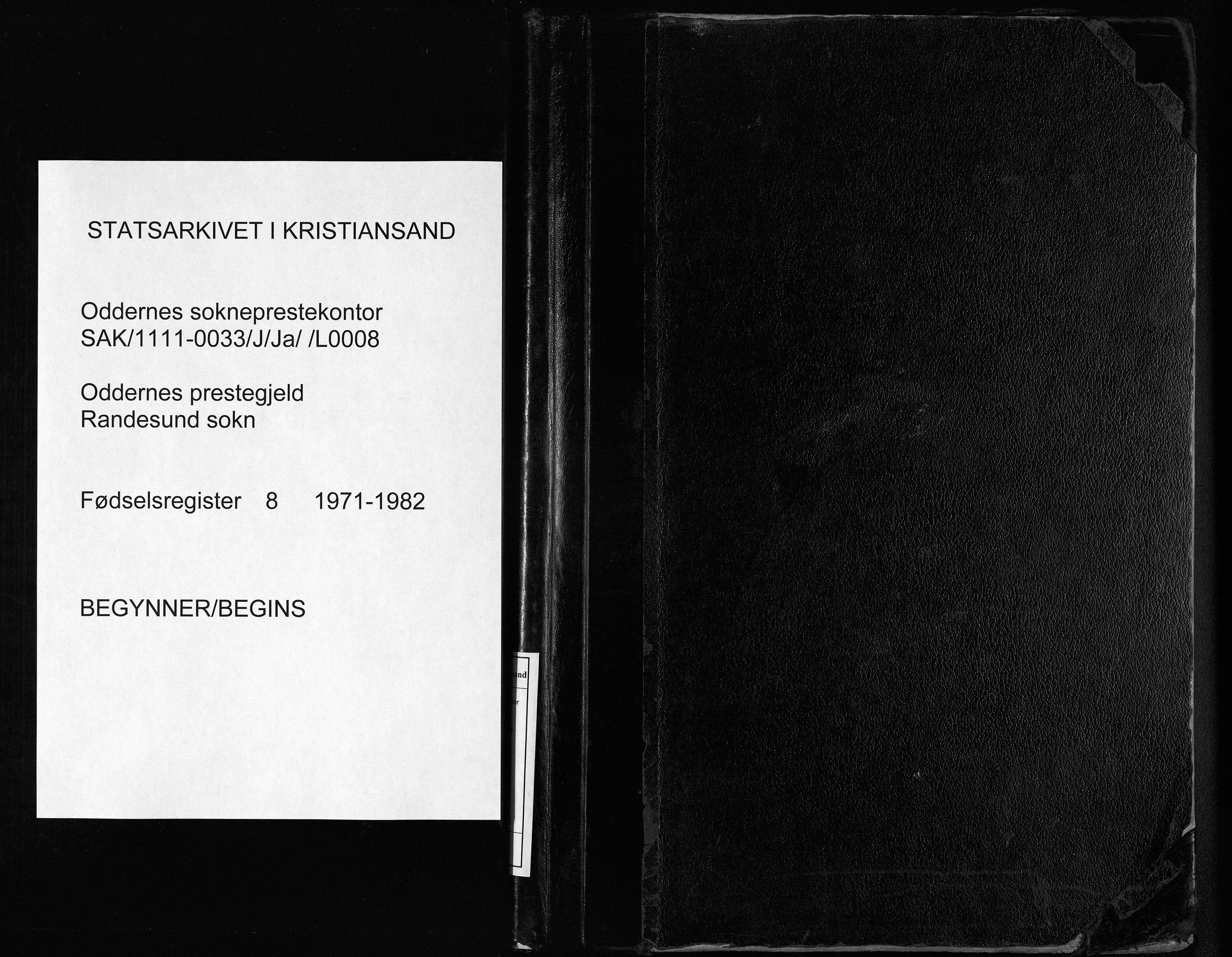 Oddernes sokneprestkontor, SAK/1111-0033/J/Ja/L0008: Birth register no. 8, 1971-1982