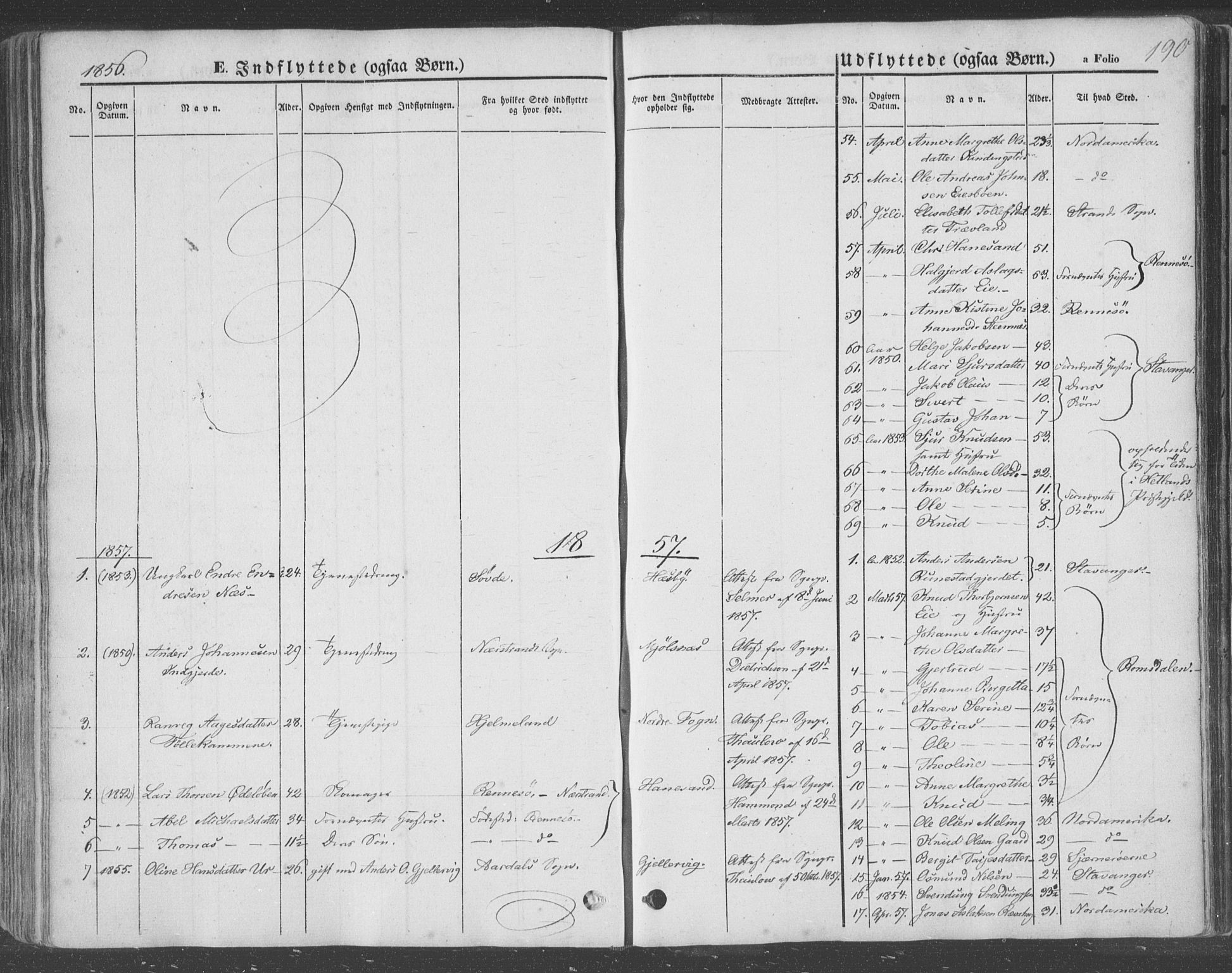 Finnøy sokneprestkontor, SAST/A-101825/H/Ha/Haa/L0007: Parish register (official) no. A 7, 1847-1862, p. 190