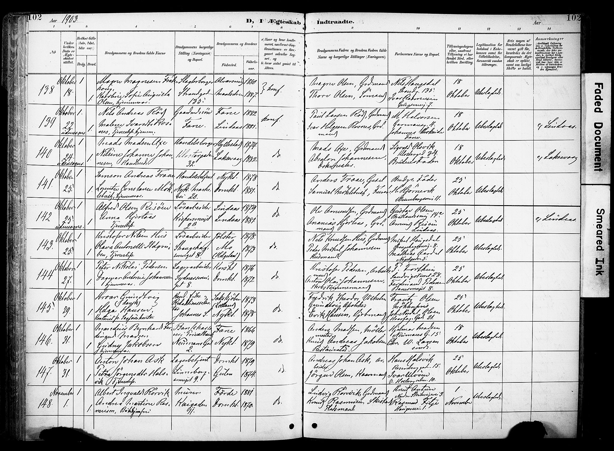 Nykirken Sokneprestembete, AV/SAB-A-77101/H/Haa/L0034: Parish register (official) no. D 4, 1896-1905, p. 102