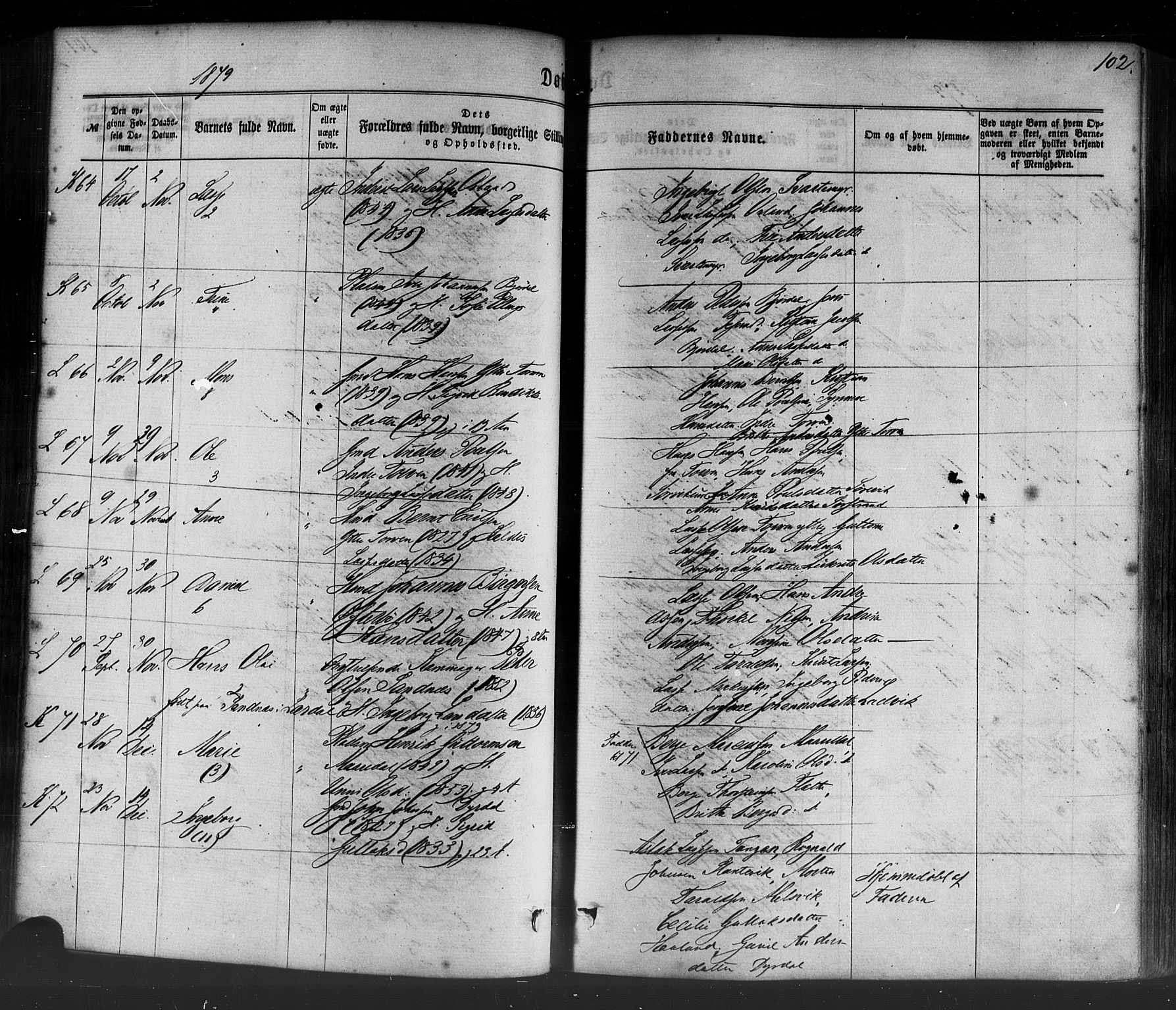 Lavik sokneprestembete, AV/SAB-A-80901: Parish register (official) no. A 4, 1864-1881, p. 102