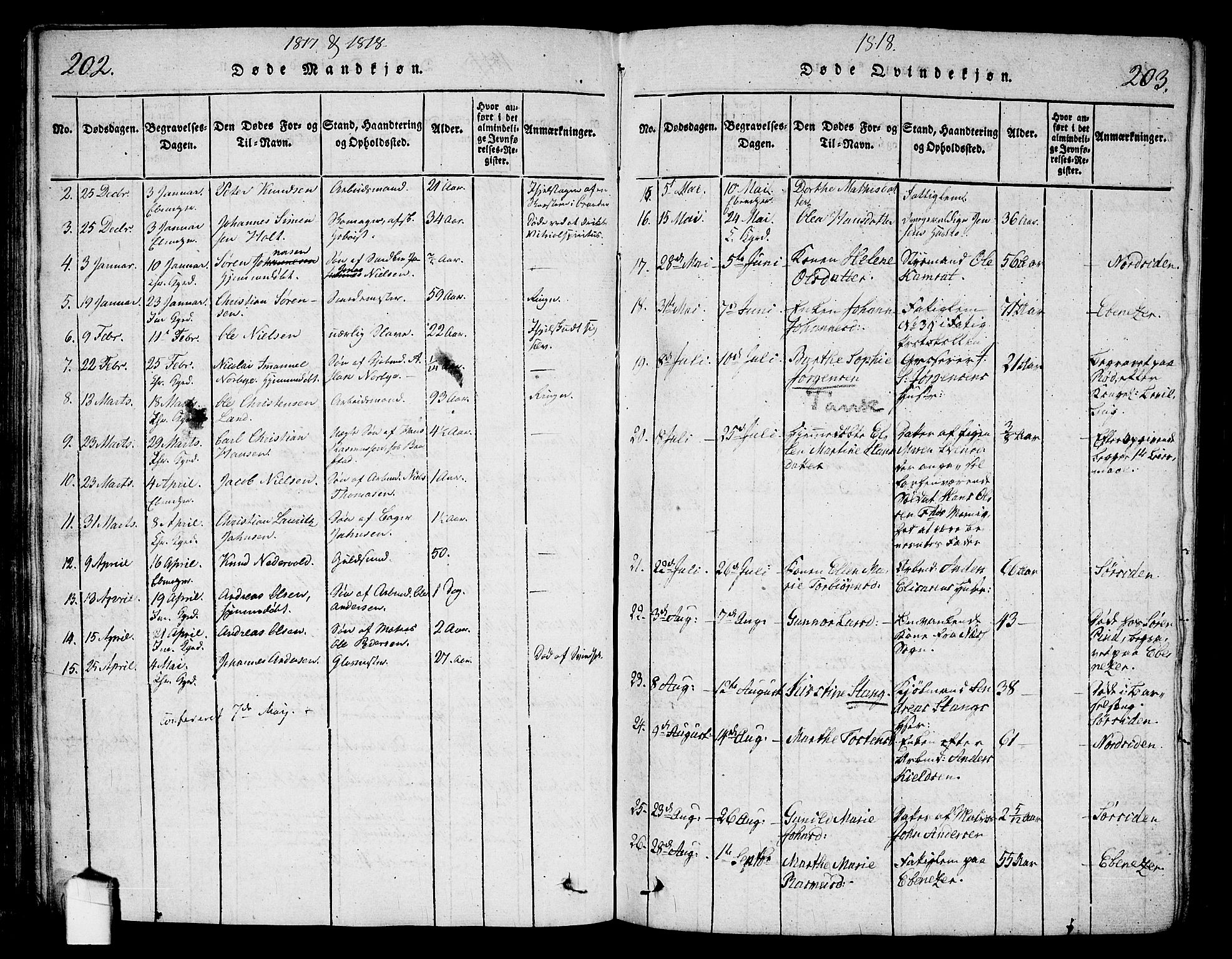 Halden prestekontor Kirkebøker, AV/SAO-A-10909/G/Ga/L0001: Parish register (copy) no. 1, 1815-1833, p. 202-203