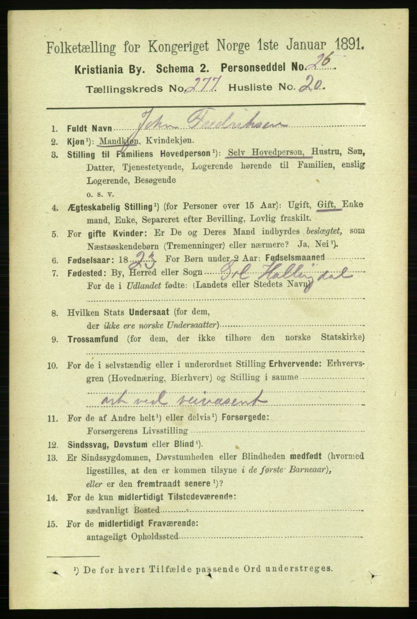 RA, 1891 census for 0301 Kristiania, 1891, p. 168516