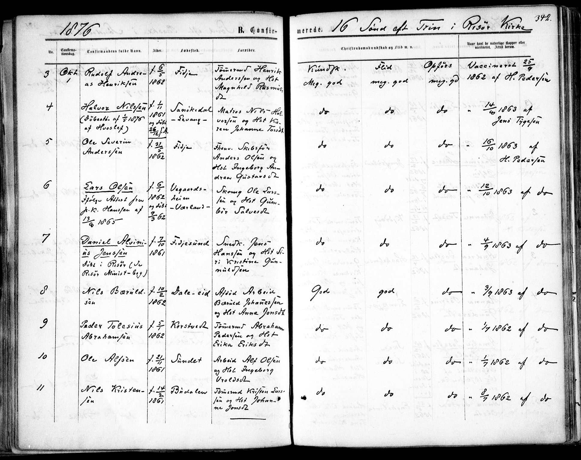 Søndeled sokneprestkontor, AV/SAK-1111-0038/F/Fa/L0003: Parish register (official) no. A 3, 1861-1879, p. 342