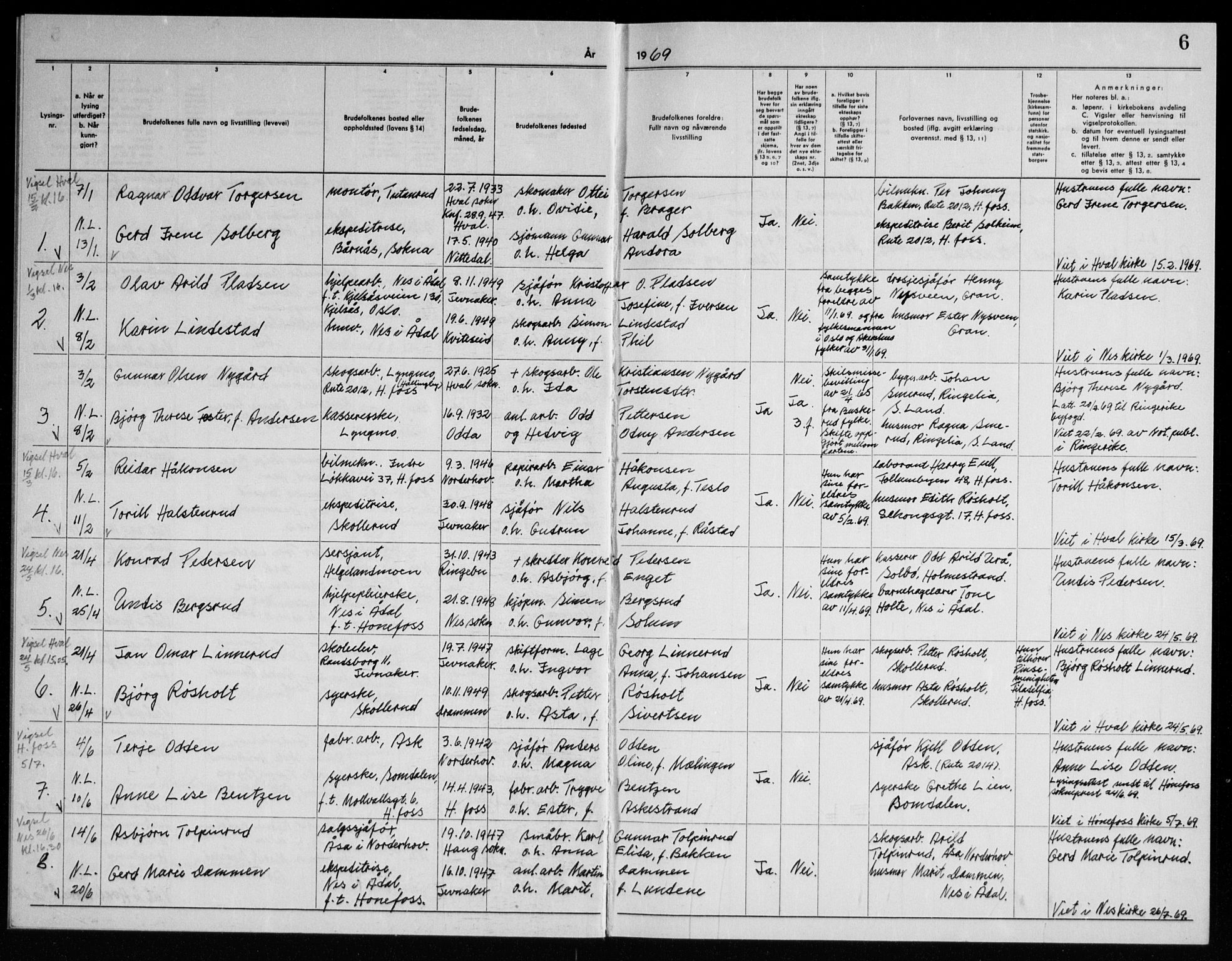 Ådal kirkebøker, AV/SAKO-A-248/H/Ha/L0002: Banns register no. 2, 1967-1969, p. 6