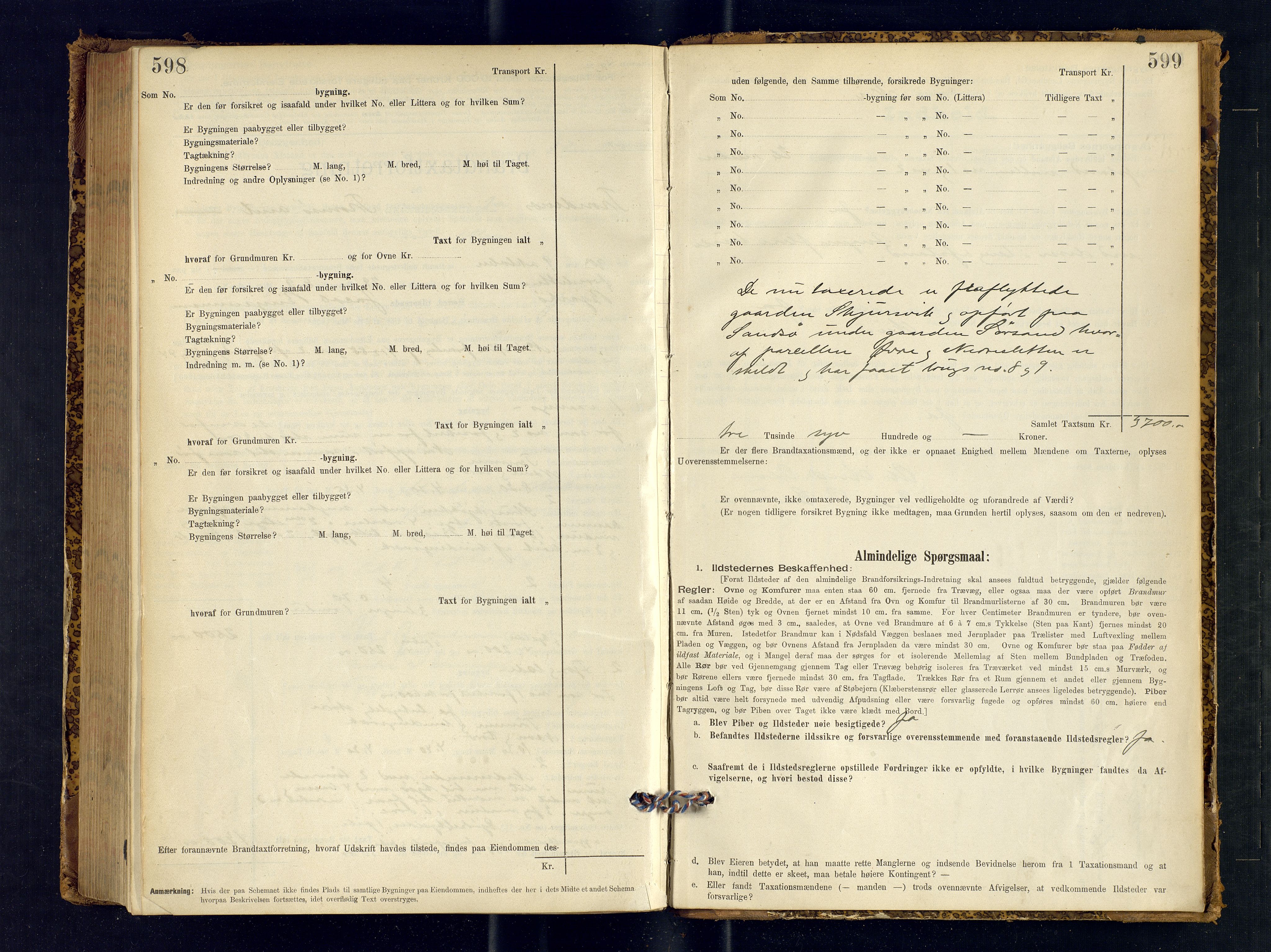 Harstad lensmannskontor, AV/SATØ-SATØ-10/F/Fr/Fra/L0596: Branntakstprotokoll (S). Merket I. Med register, 1893-1907, p. 598-599