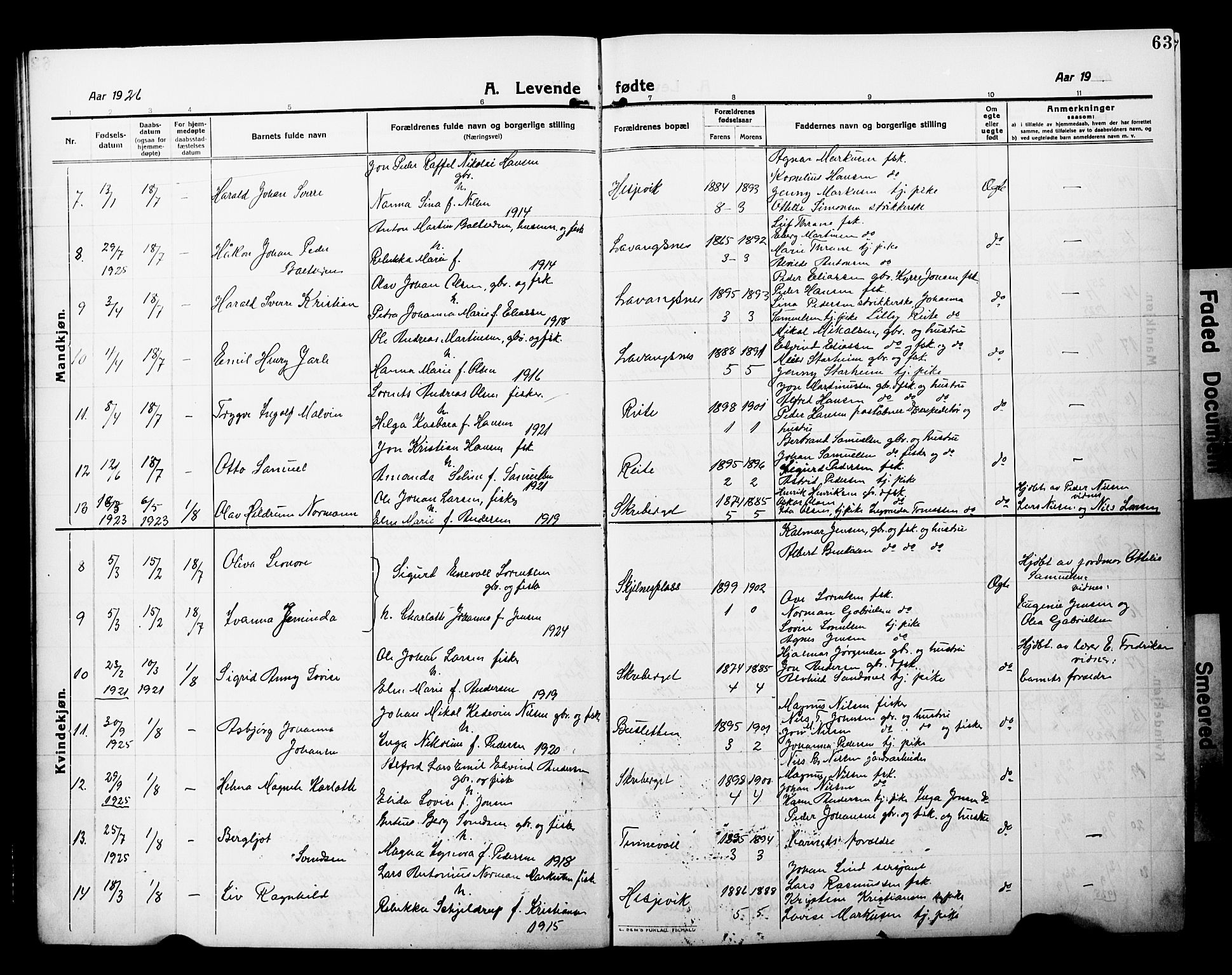 Salangen sokneprestembete, AV/SATØ-S-1324/H/Hb/L0002klokker: Parish register (copy) no. 2, 1911-1929, p. 63