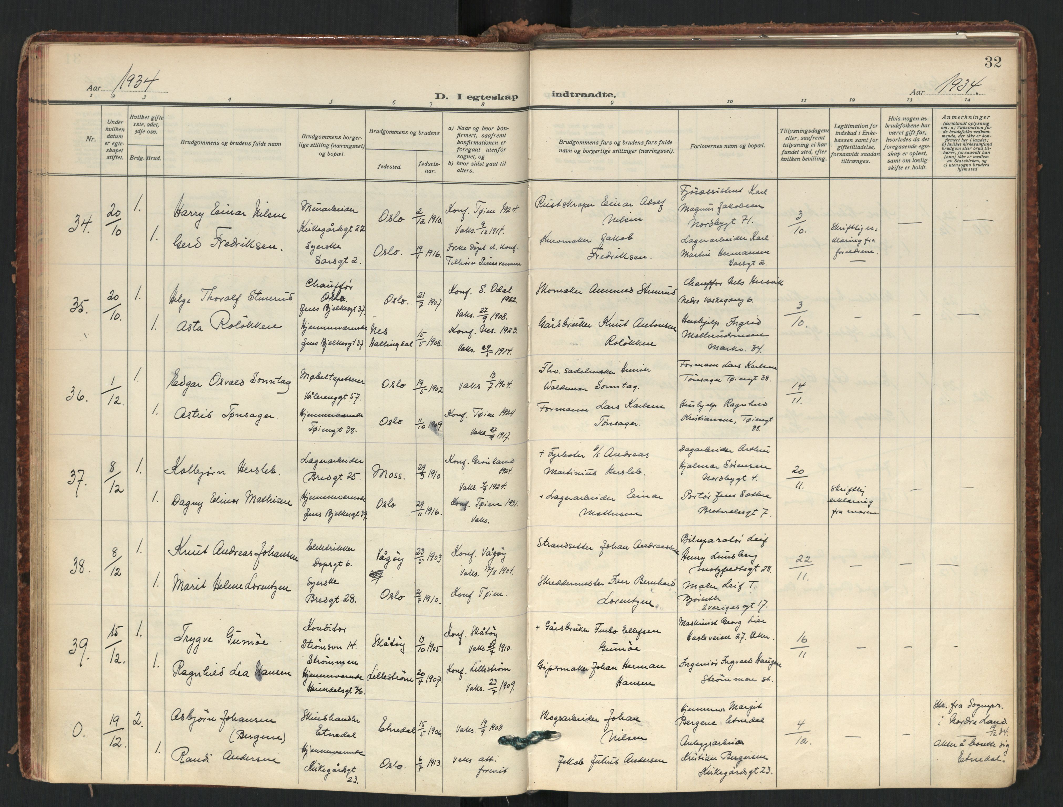 Tøyen prestekontor Kirkebøker, AV/SAO-A-10167a/F/Fa/L0006: Parish register (official) no. I 6, 1931-1966, p. 32