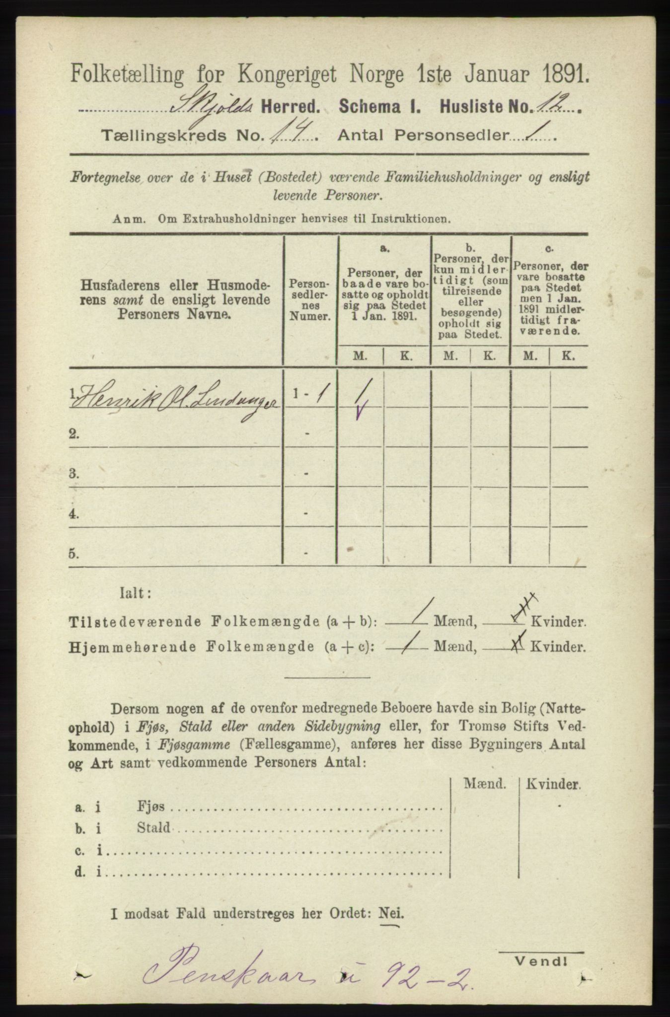 RA, 1891 census for 1154 Skjold, 1891, p. 2540