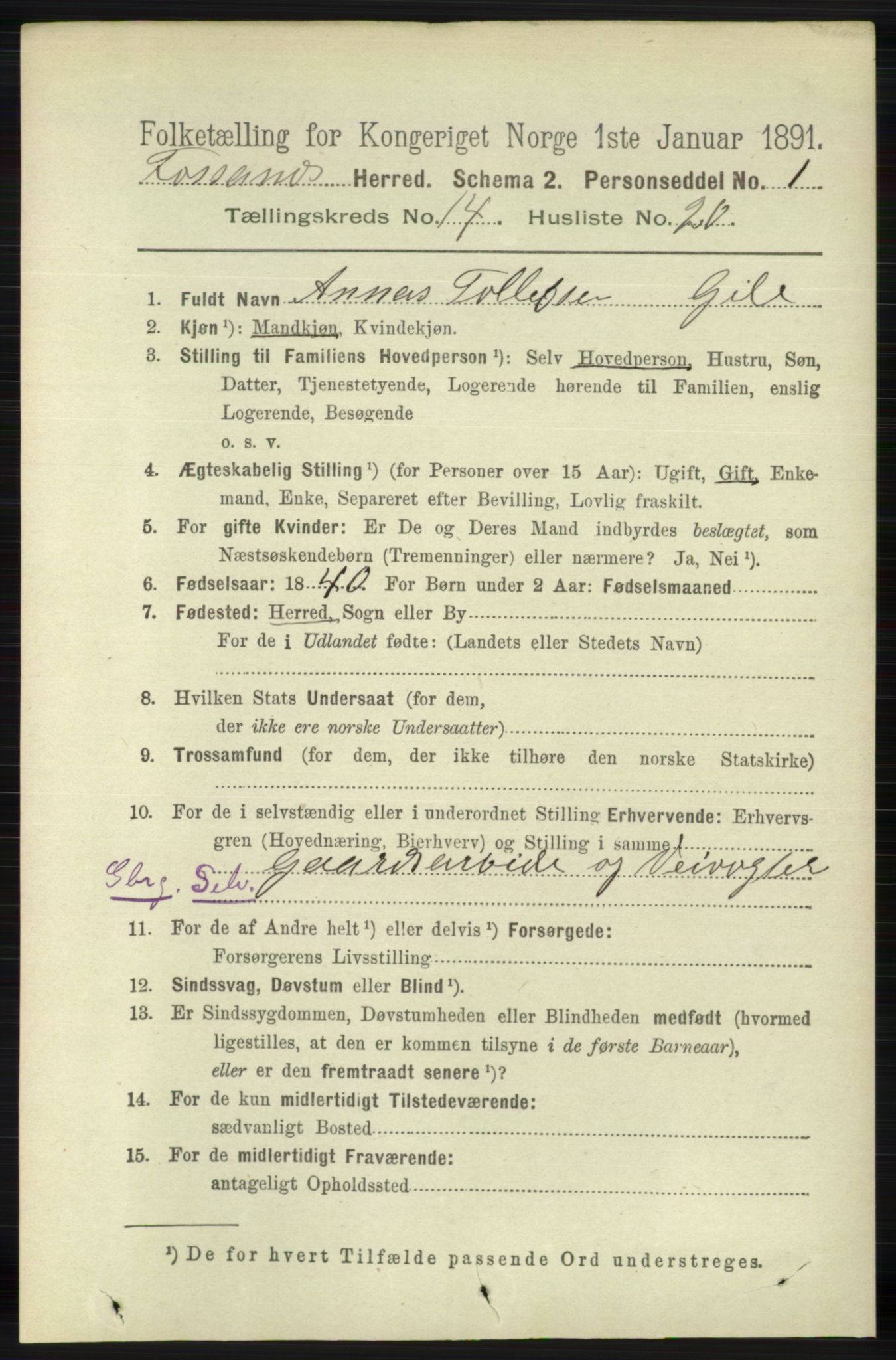 RA, 1891 census for 1129 Forsand, 1891, p. 2360