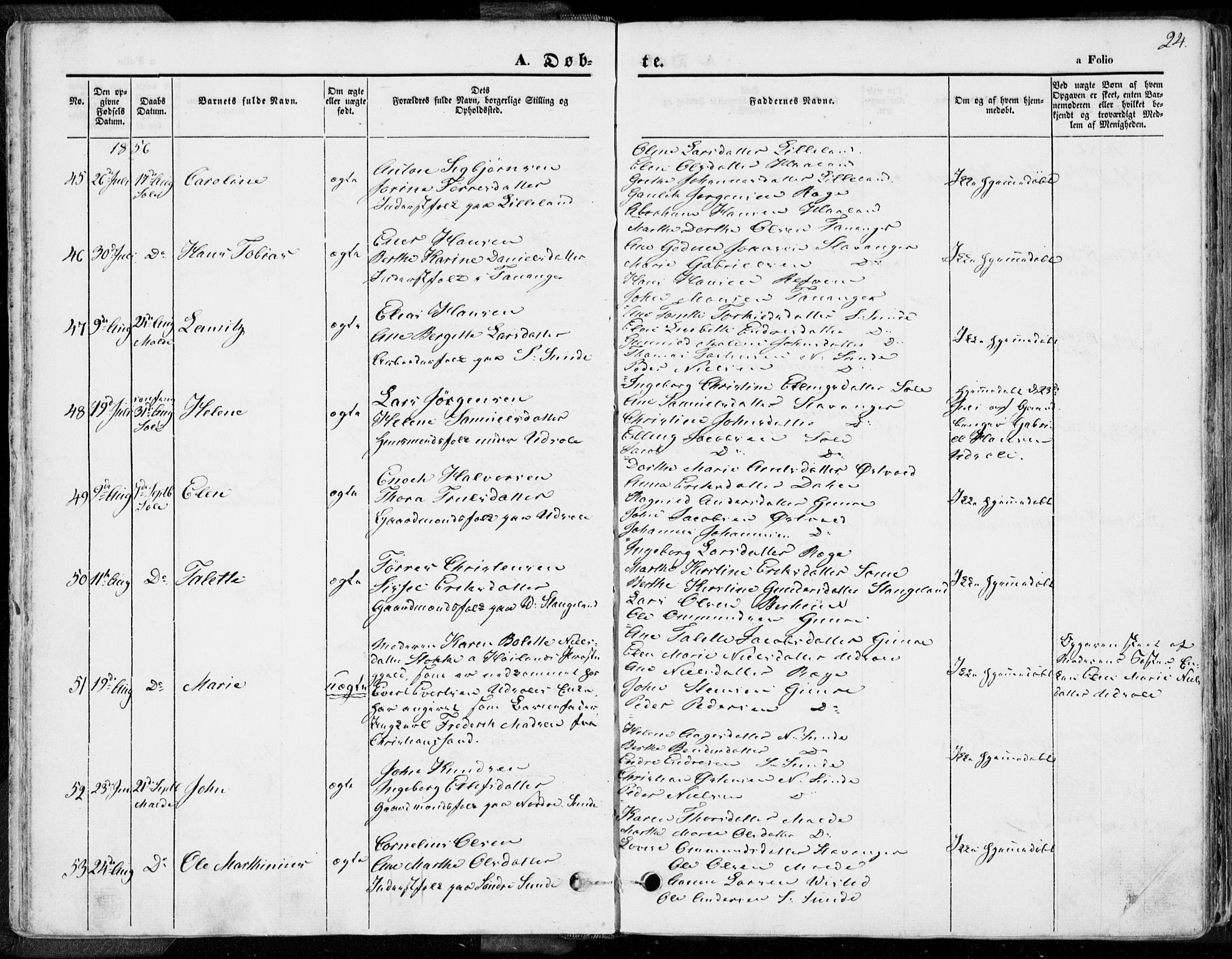 Håland sokneprestkontor, AV/SAST-A-101802/001/30BA/L0007: Parish register (official) no. A 7.1, 1854-1870, p. 24