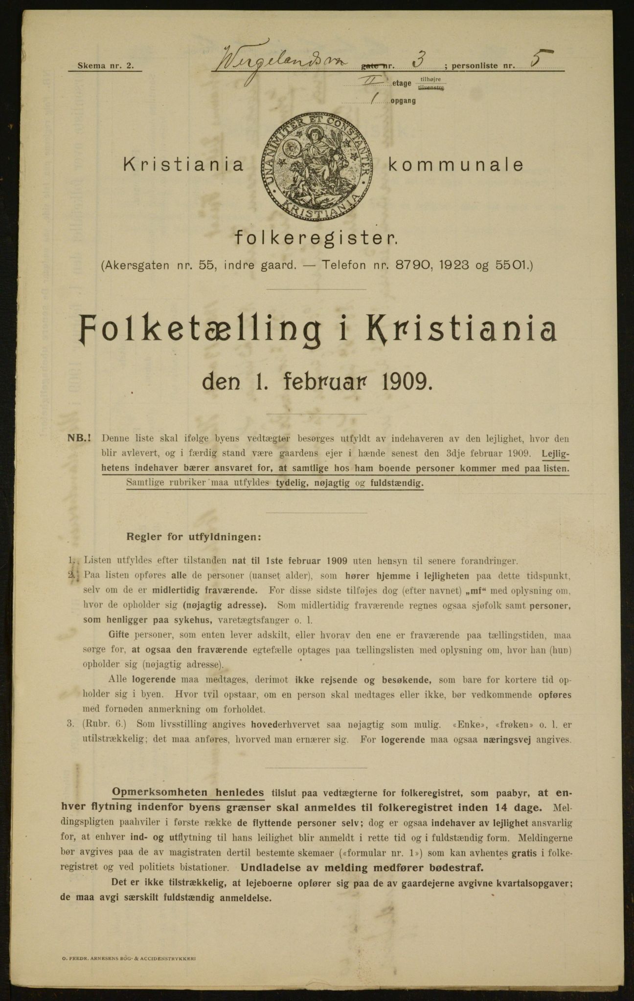 OBA, Municipal Census 1909 for Kristiania, 1909, p. 115985