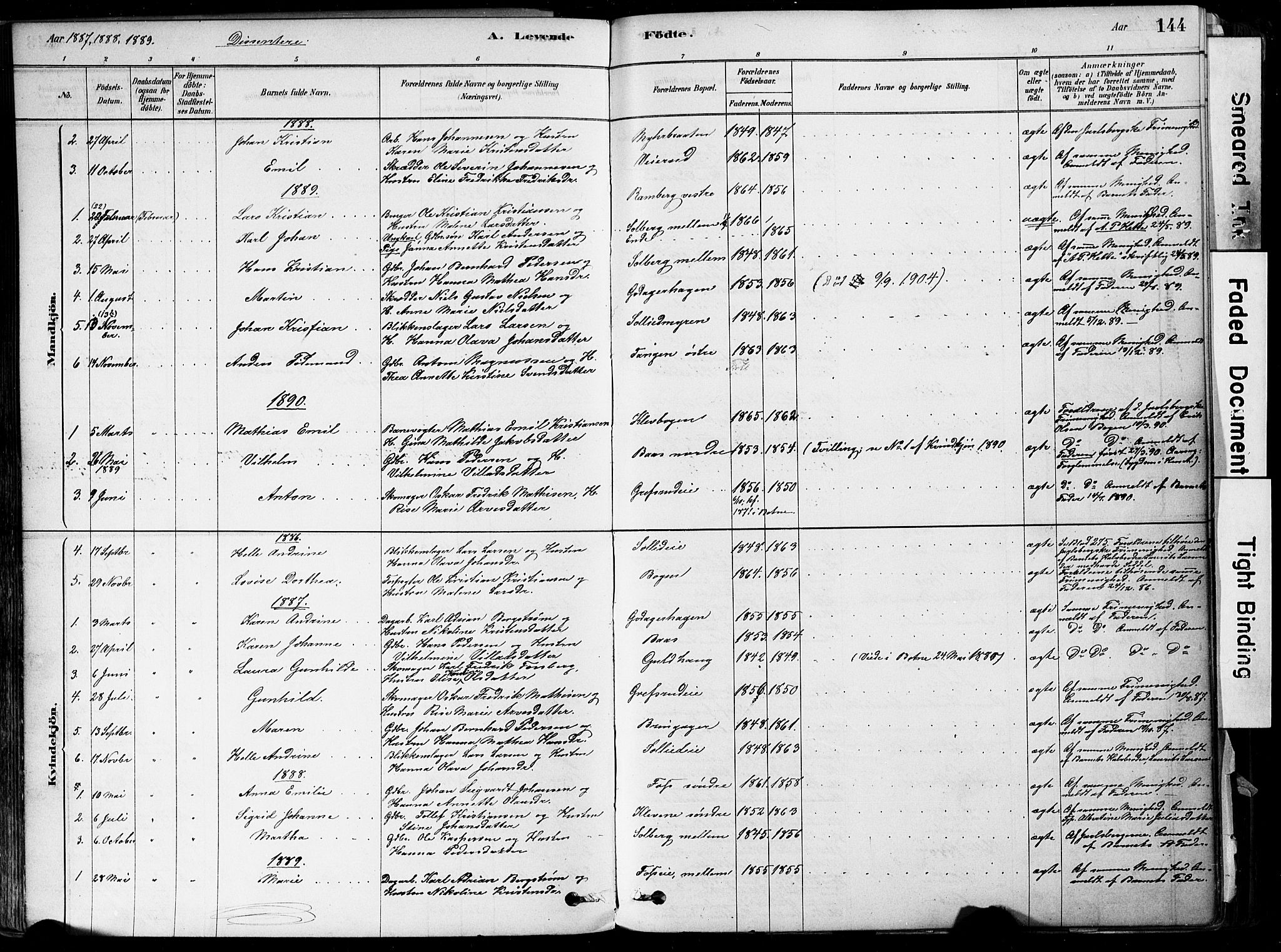 Botne kirkebøker, AV/SAKO-A-340/F/Fa/L0007: Parish register (official) no. I 7, 1878-1910, p. 144