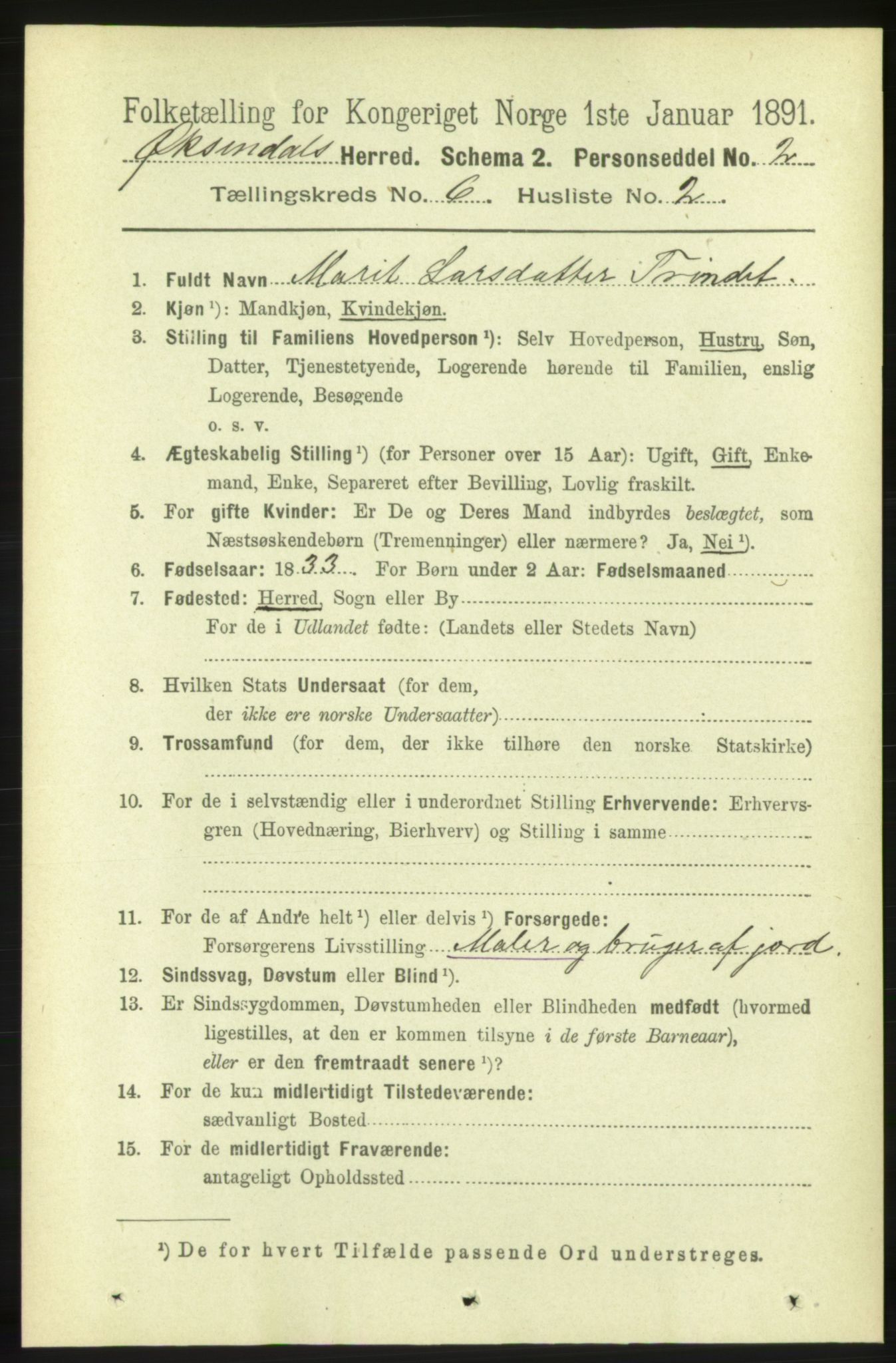 RA, 1891 census for 1561 Øksendal, 1891, p. 1235