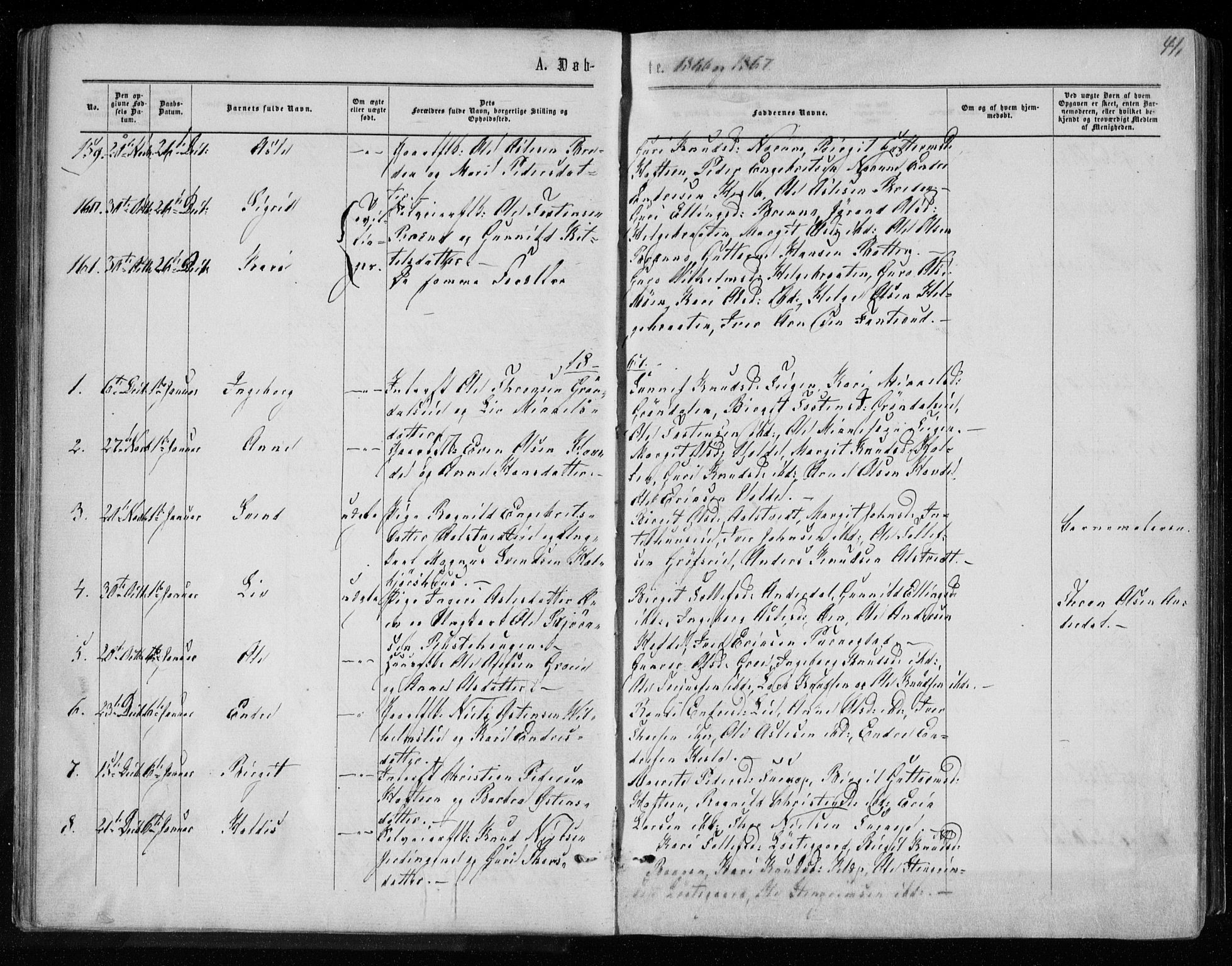 Gol kirkebøker, AV/SAKO-A-226/F/Fa/L0003: Parish register (official) no. I 3, 1863-1875, p. 41