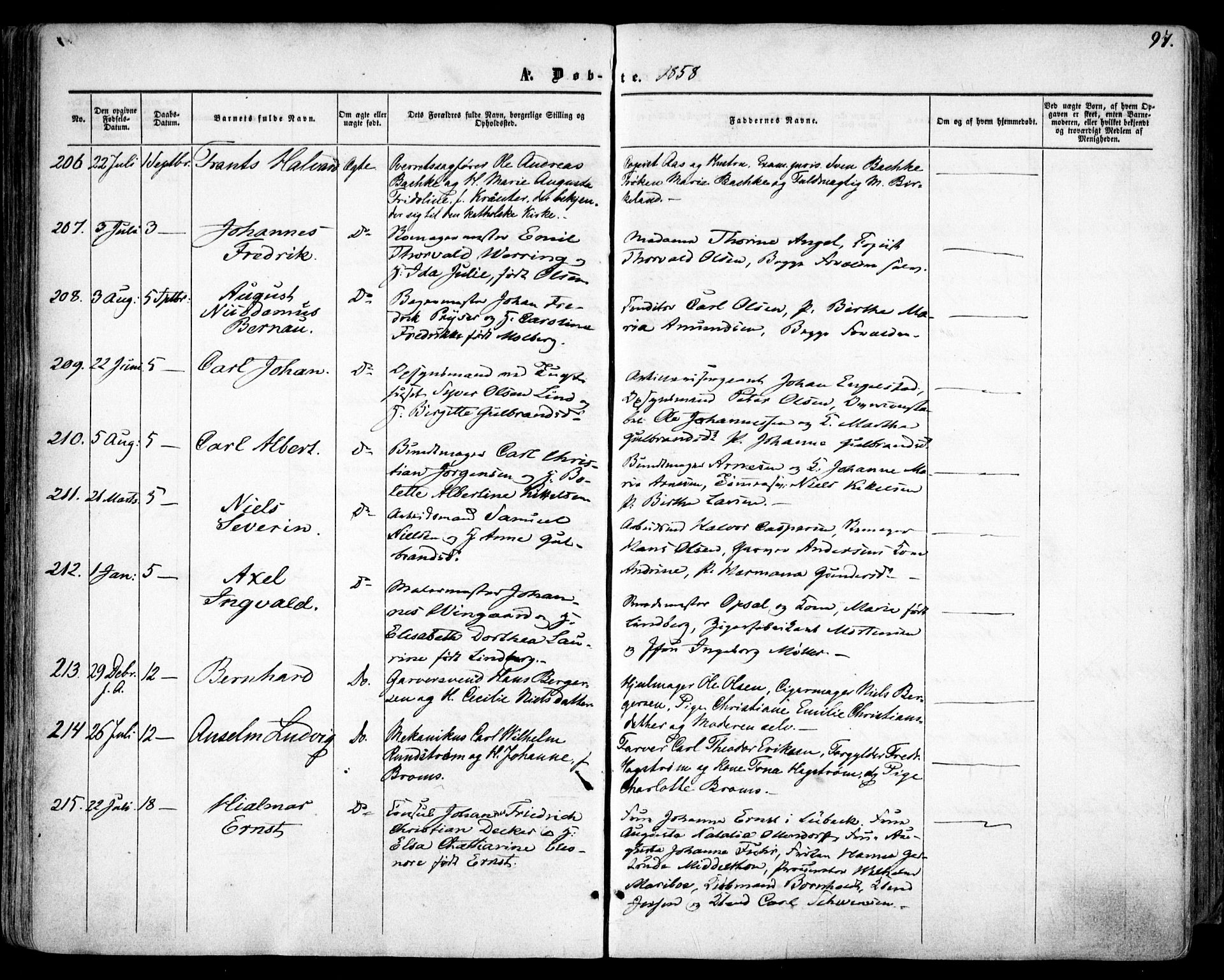 Oslo domkirke Kirkebøker, SAO/A-10752/F/Fa/L0015: Parish register (official) no. 15, 1857-1871, p. 97