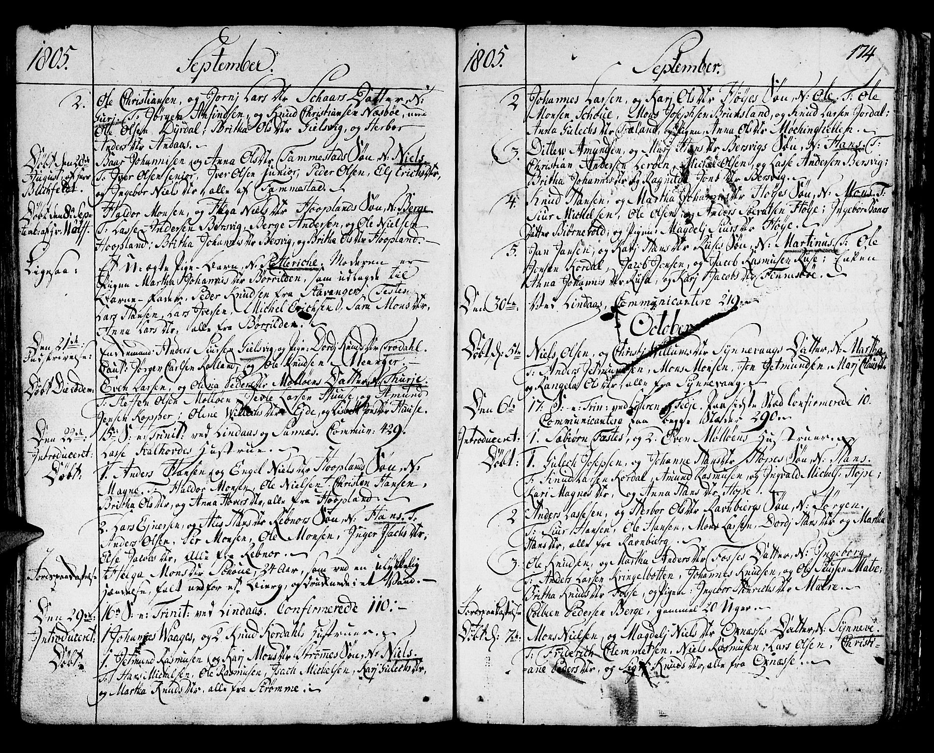 Lindås Sokneprestembete, AV/SAB-A-76701/H/Haa/Haaa/L0005: Parish register (official) no. A 5, 1791-1813, p. 174