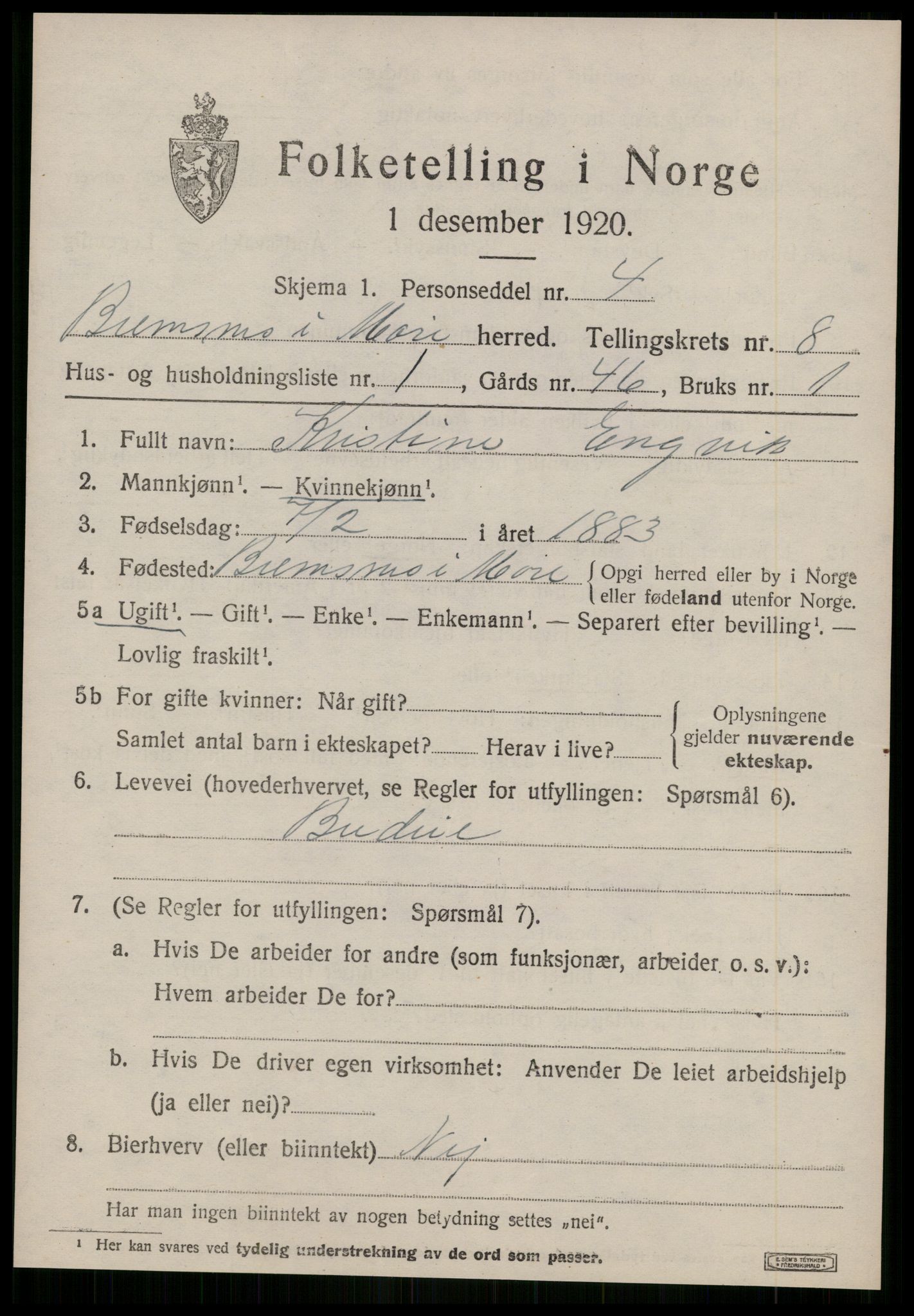 SAT, 1920 census for Bremsnes, 1920, p. 6743