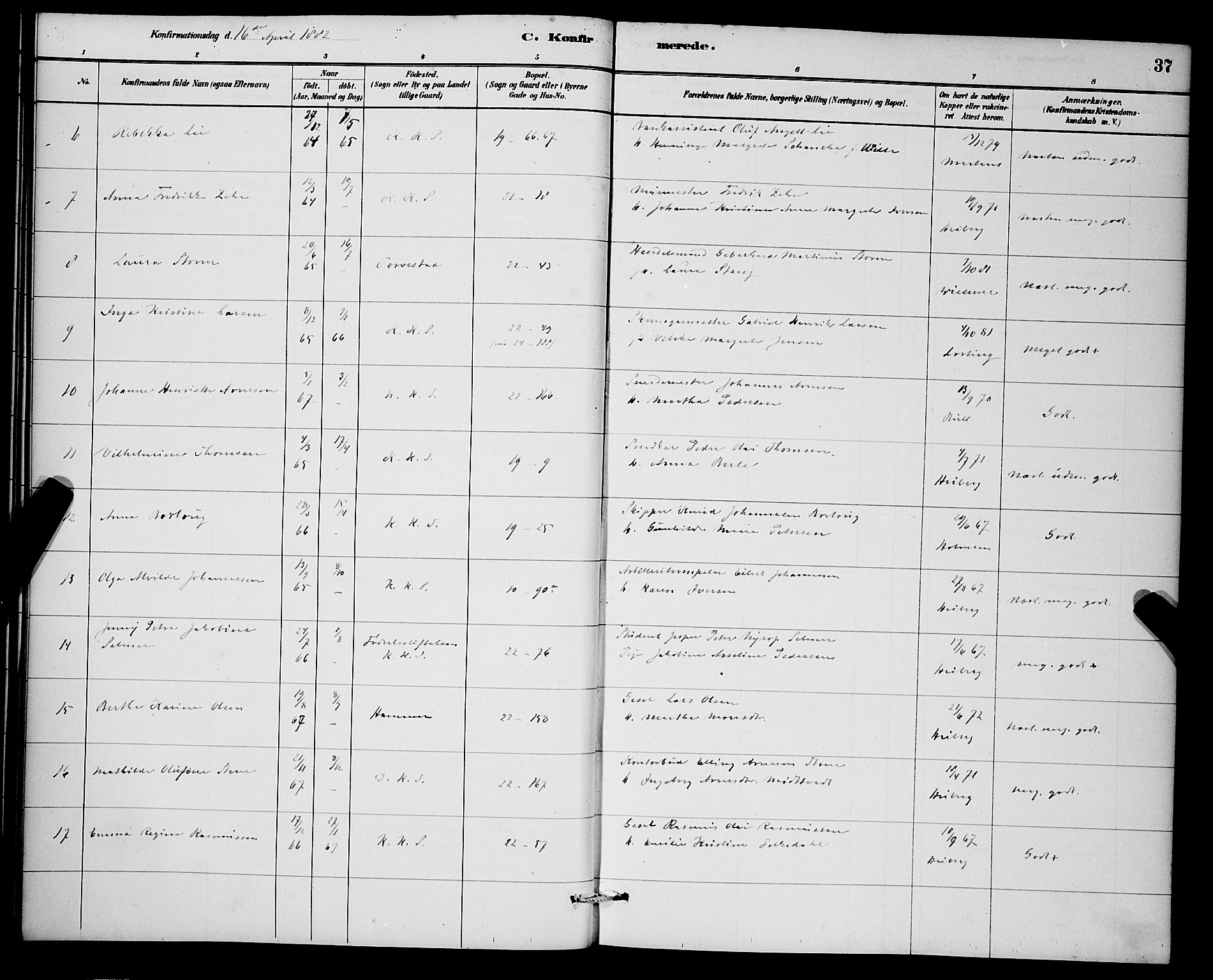 Korskirken sokneprestembete, AV/SAB-A-76101/H/Hab: Parish register (copy) no. C 3, 1880-1892, p. 37