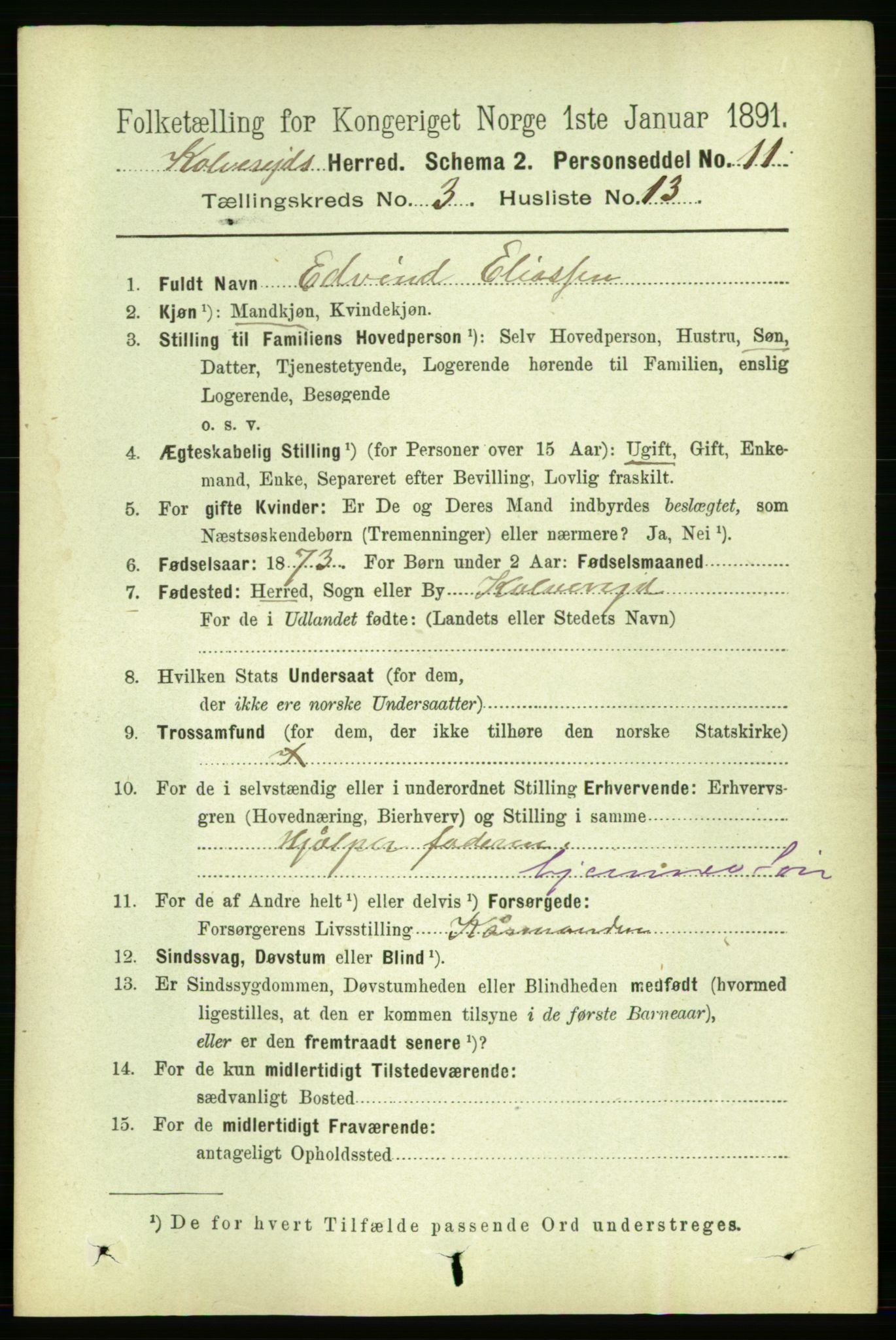 RA, 1891 census for 1752 Kolvereid, 1891, p. 953