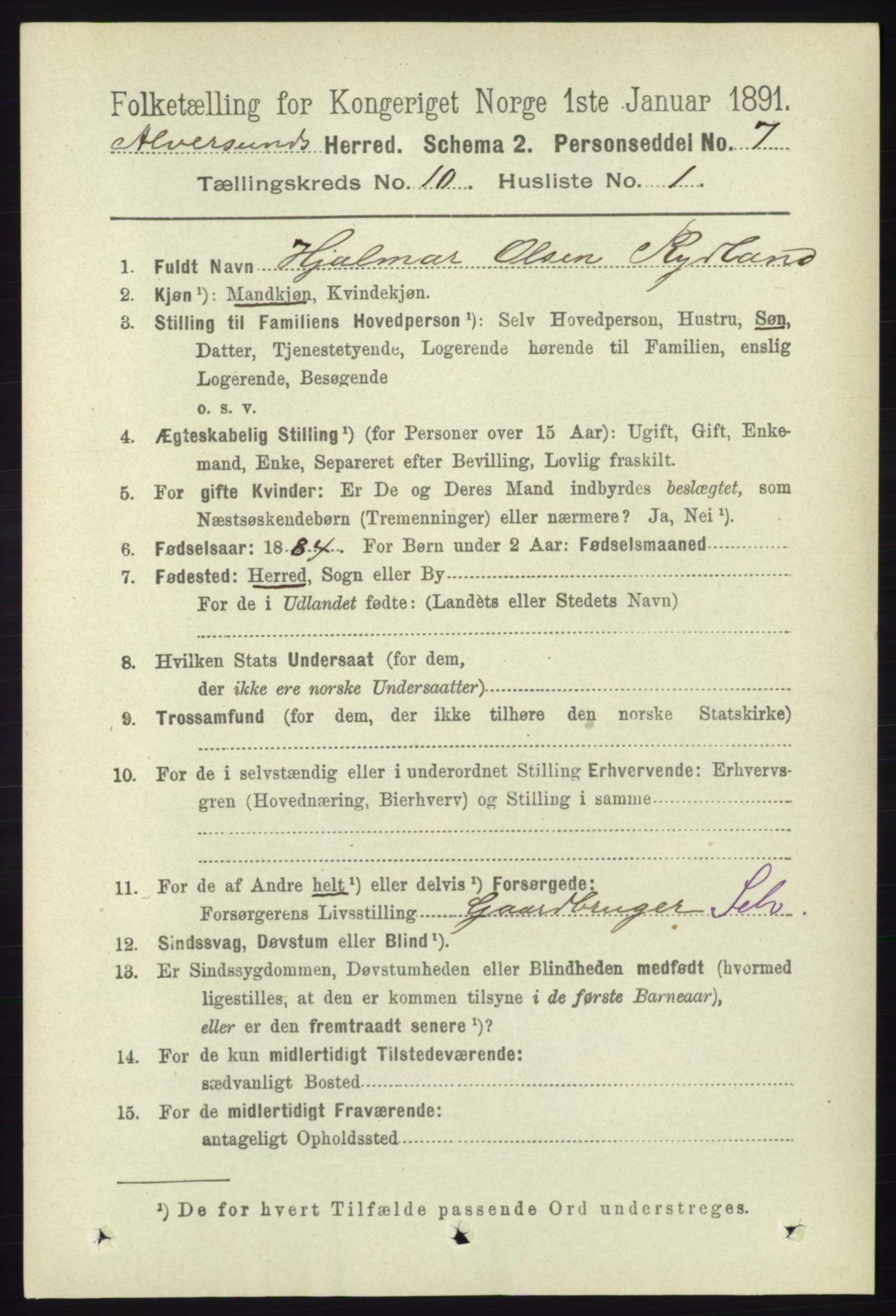 RA, 1891 census for 1257 Alversund, 1891, p. 3468