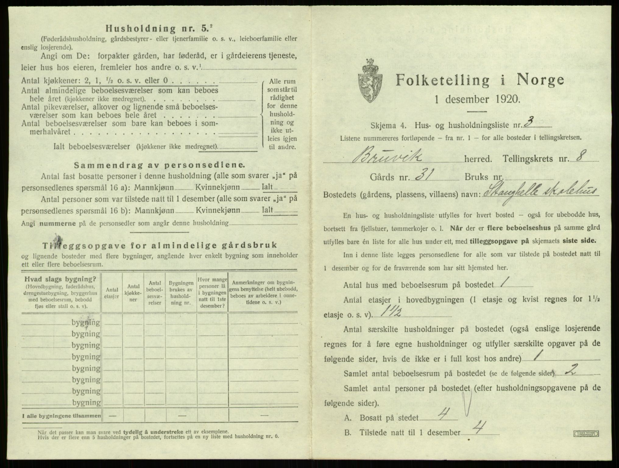 SAB, 1920 census for Bruvik, 1920, p. 548