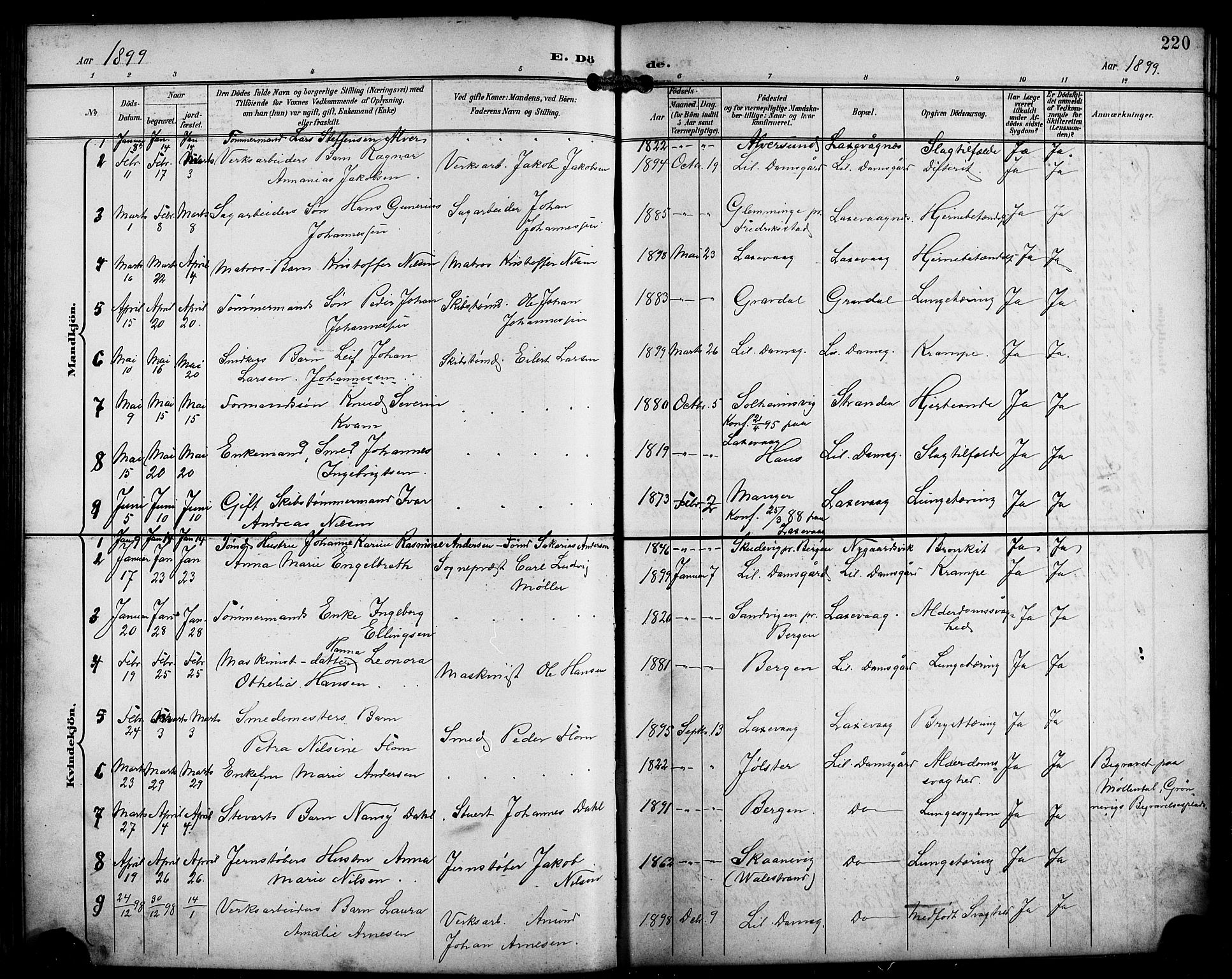 Laksevåg Sokneprestembete, SAB/A-76501/H/Ha/Hab/Haba/L0004: Parish register (copy) no. A 4, 1899-1909, p. 220