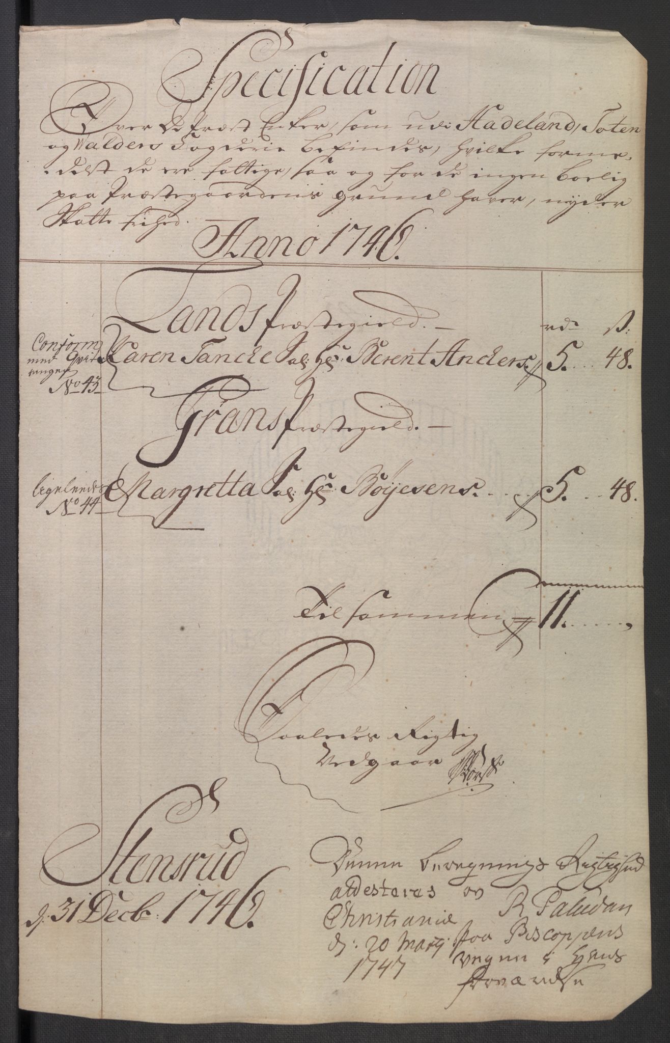 Rentekammeret inntil 1814, Reviderte regnskaper, Fogderegnskap, RA/EA-4092/R18/L1345: Fogderegnskap Hadeland, Toten og Valdres, 1745-1746, p. 482