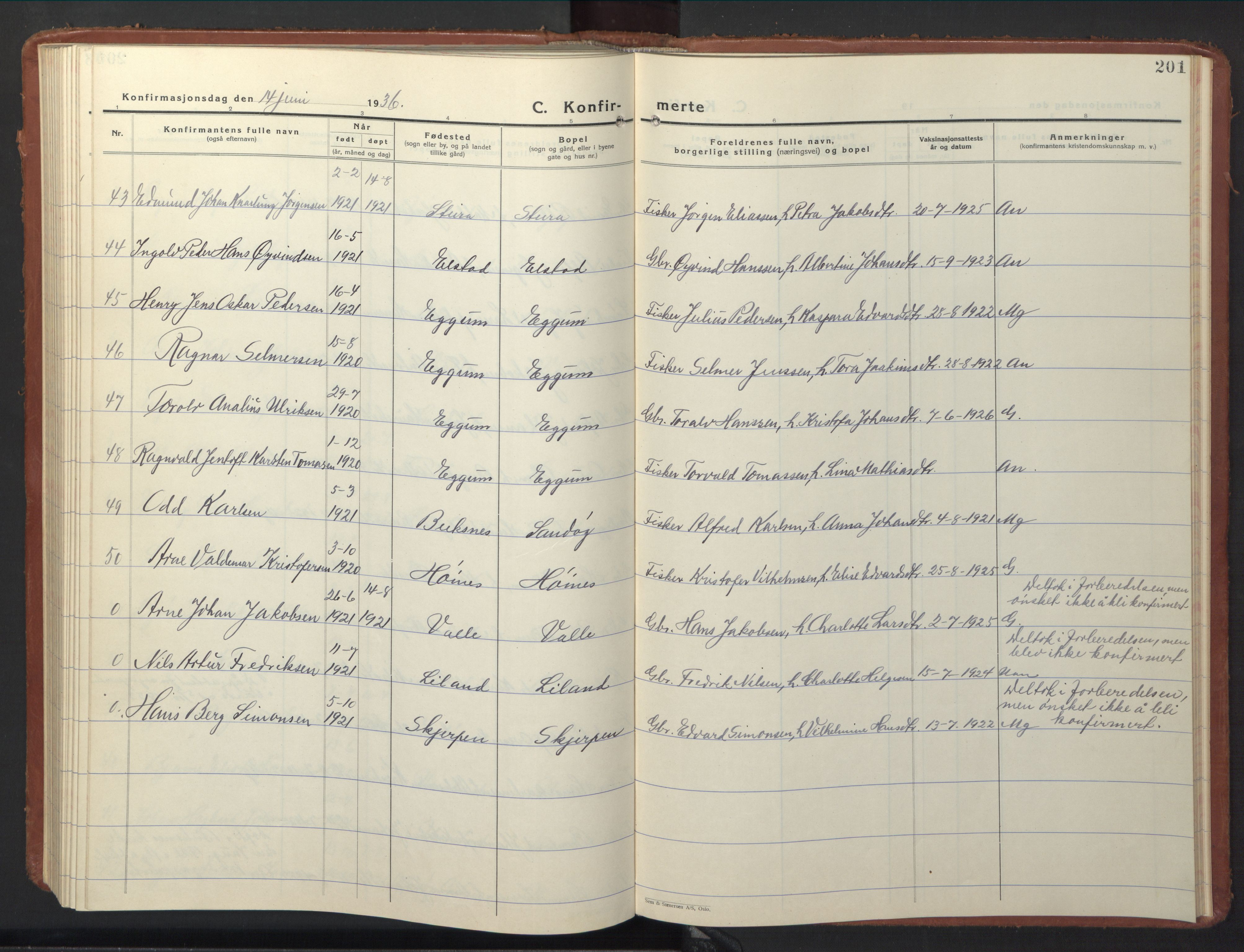 Ministerialprotokoller, klokkerbøker og fødselsregistre - Nordland, AV/SAT-A-1459/880/L1143: Parish register (copy) no. 880C05, 1929-1951, p. 201