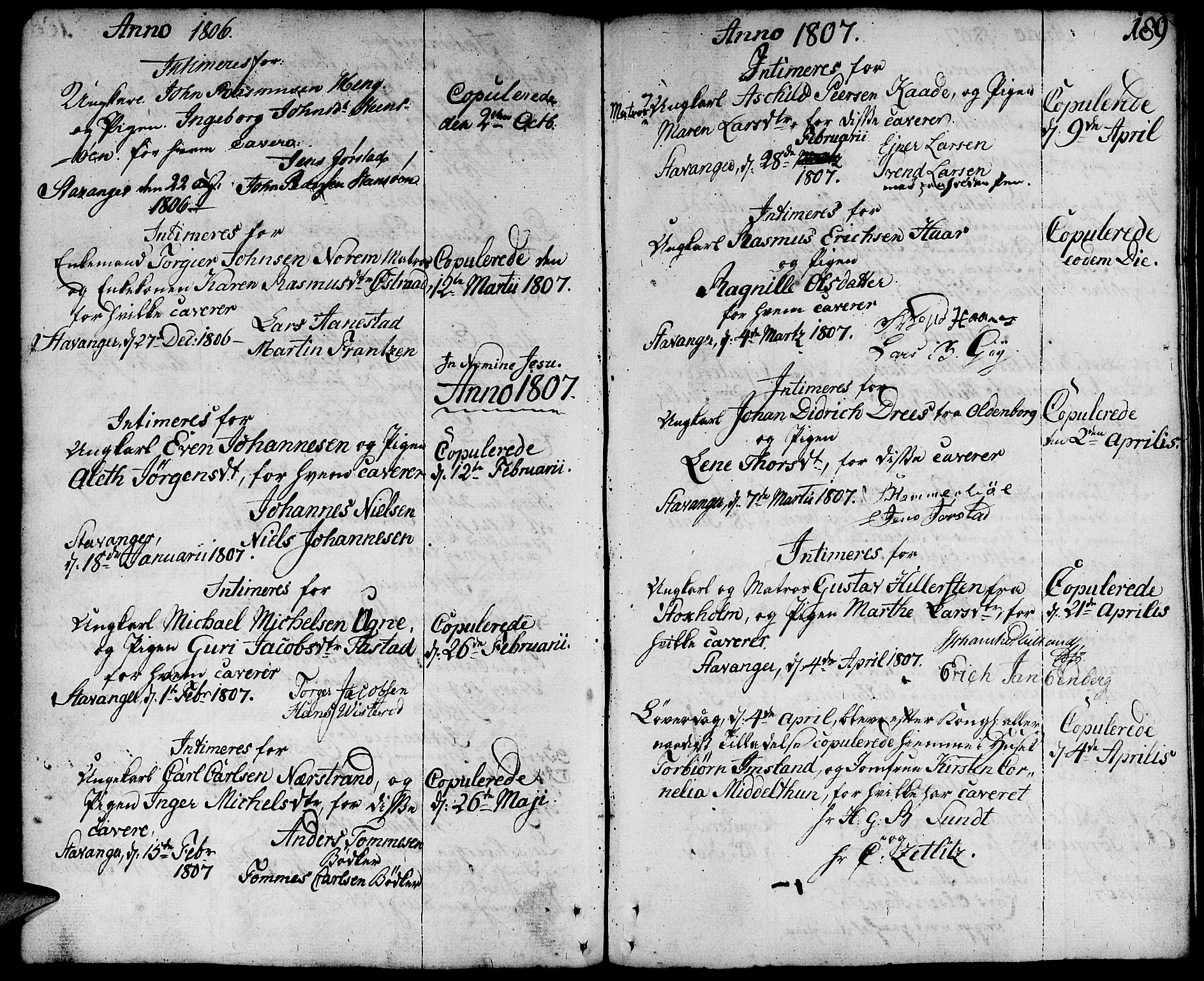 Domkirken sokneprestkontor, SAST/A-101812/001/30/30BA/L0006: Parish register (official) no. A 6, 1783-1815, p. 189