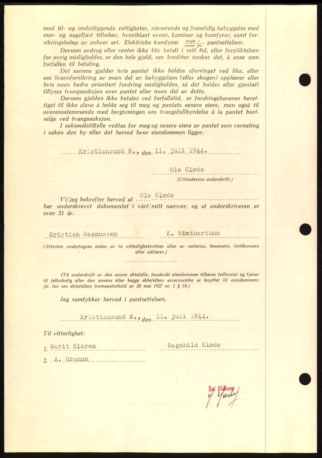 Kristiansund byfogd, SAT/A-4587/A/27: Mortgage book no. 37-38, 1943-1945