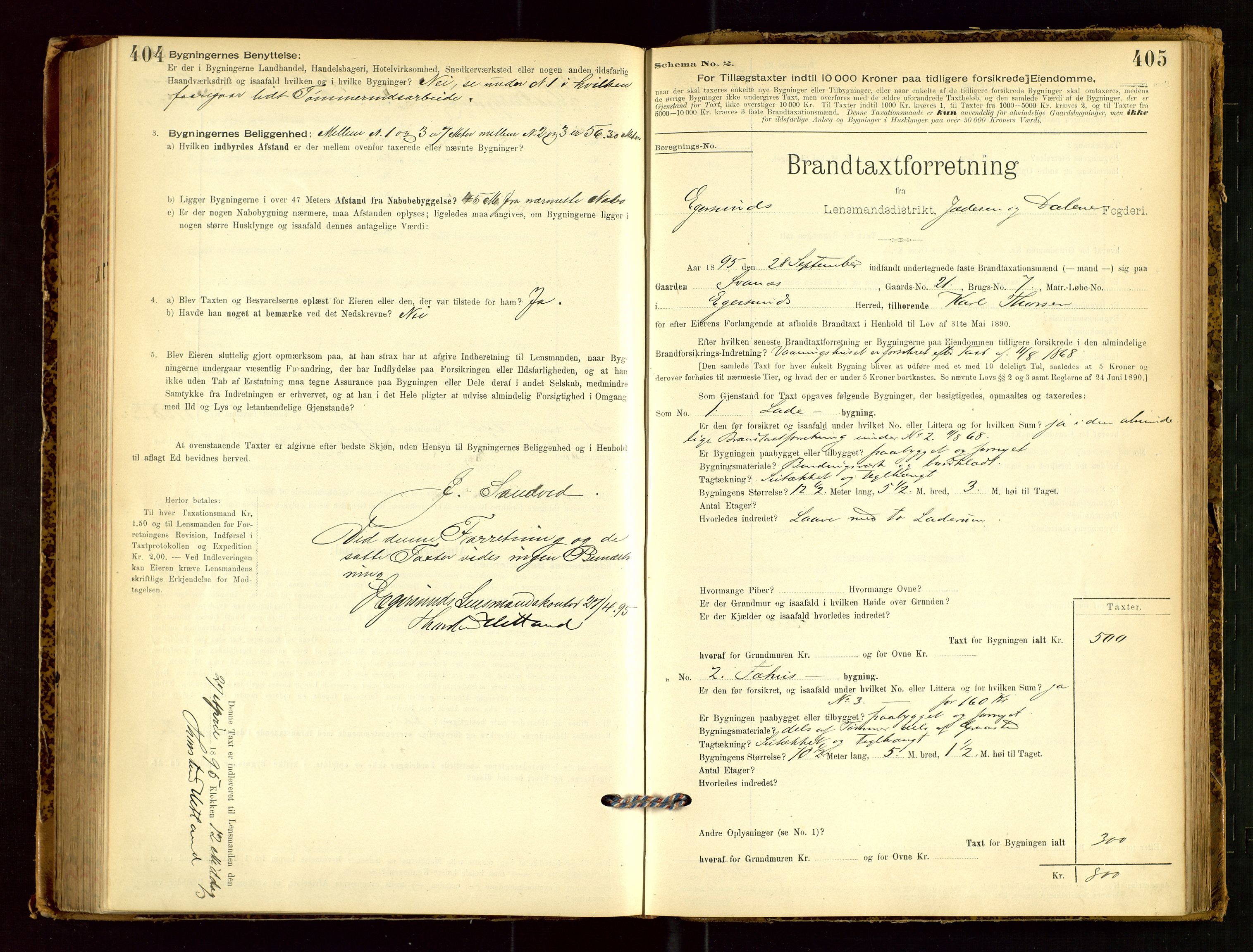 Eigersund lensmannskontor, AV/SAST-A-100171/Gob/L0001: Skjemaprotokoll, 1894-1909, p. 404-405