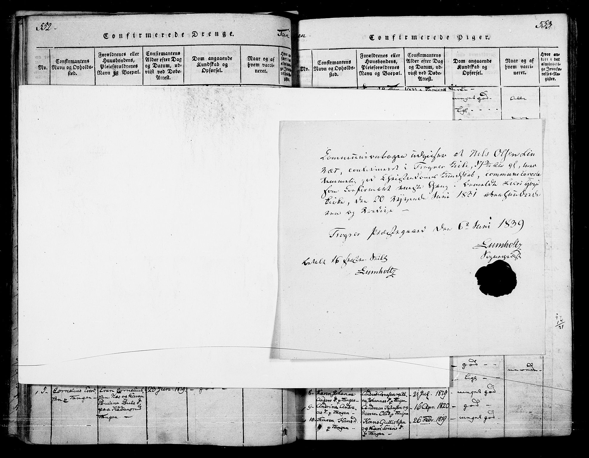 Skoger kirkebøker, SAKO/A-59/F/Fa/L0002: Parish register (official) no. I 2 /2, 1814-1842, p. 552-553