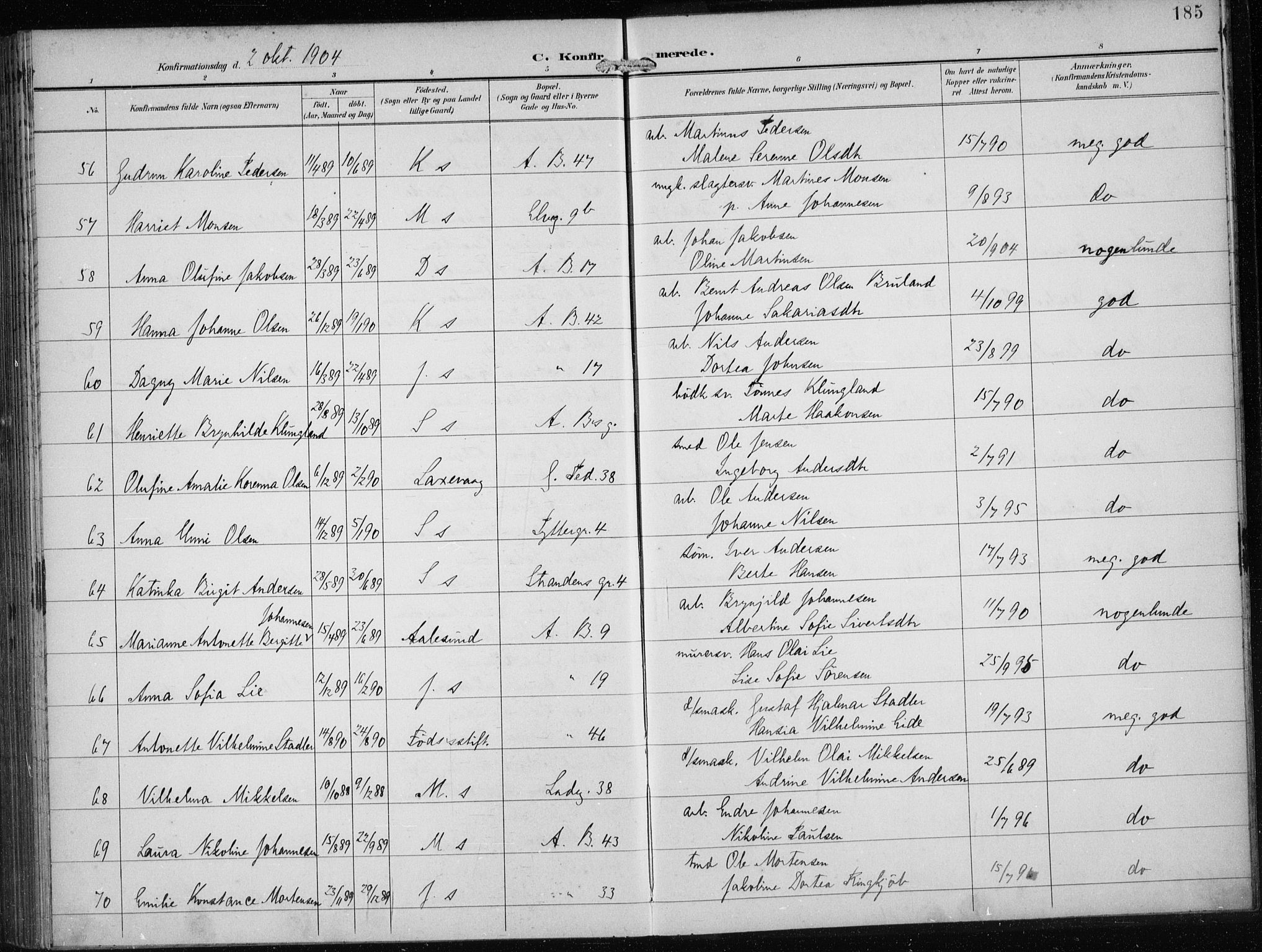 Sandviken Sokneprestembete, AV/SAB-A-77601/H/Ha/L0010: Parish register (official) no. C 1, 1895-1905, p. 185