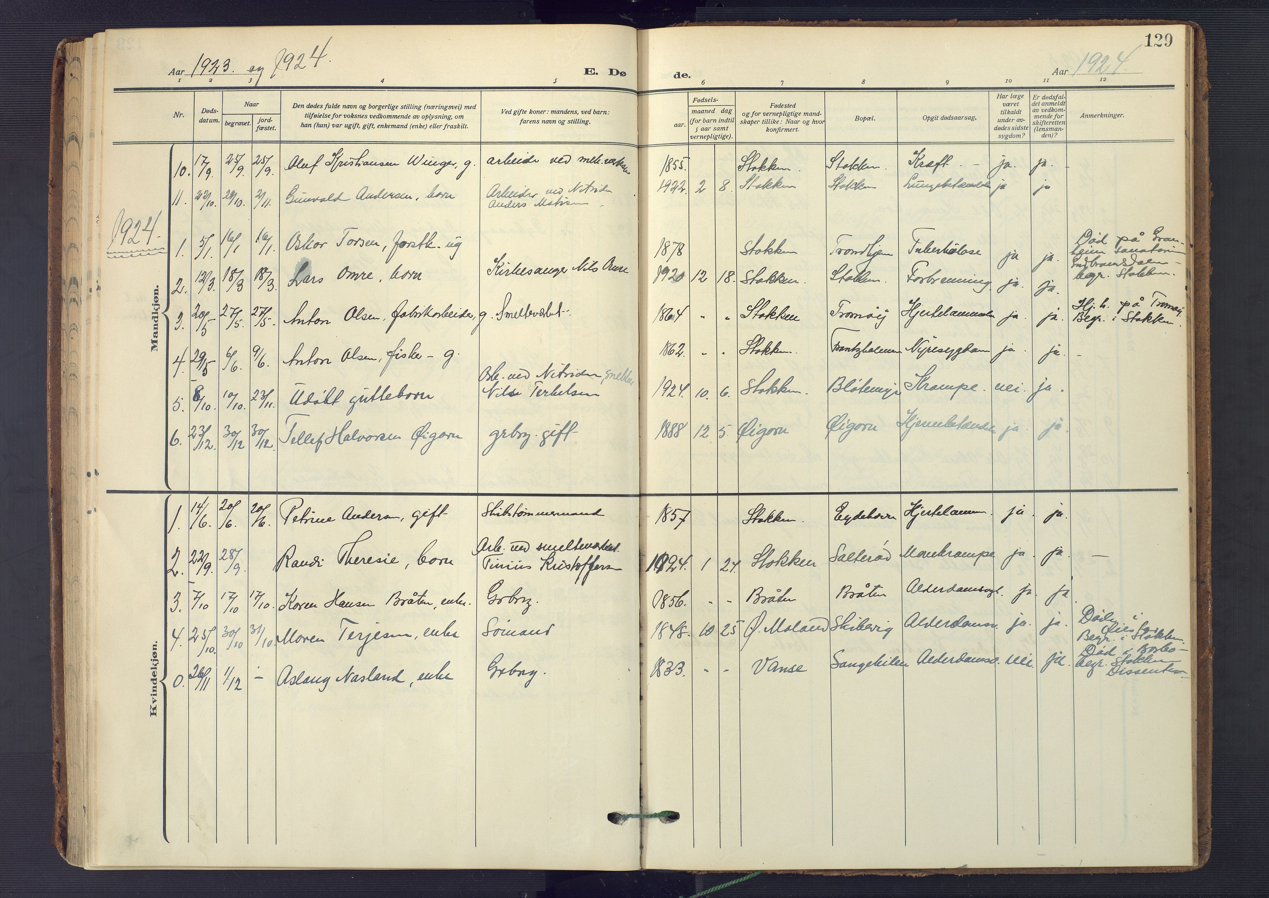 Austre Moland sokneprestkontor, AV/SAK-1111-0001/F/Fa/Fab/L0003: Parish register (official) no. A 3, 1914-1927, p. 129