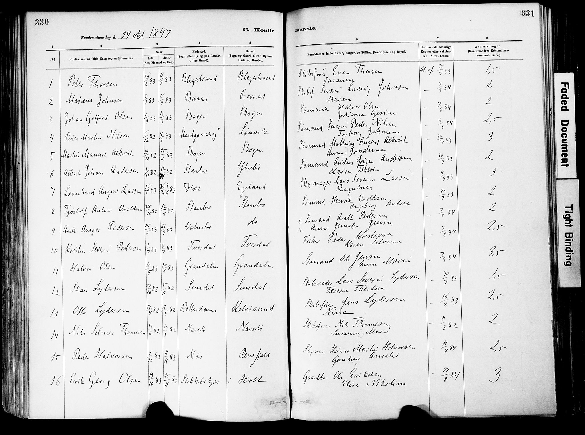 Dypvåg sokneprestkontor, SAK/1111-0007/F/Fa/Fab/L0001: Parish register (official) no. A 1, 1885-1912, p. 330-331